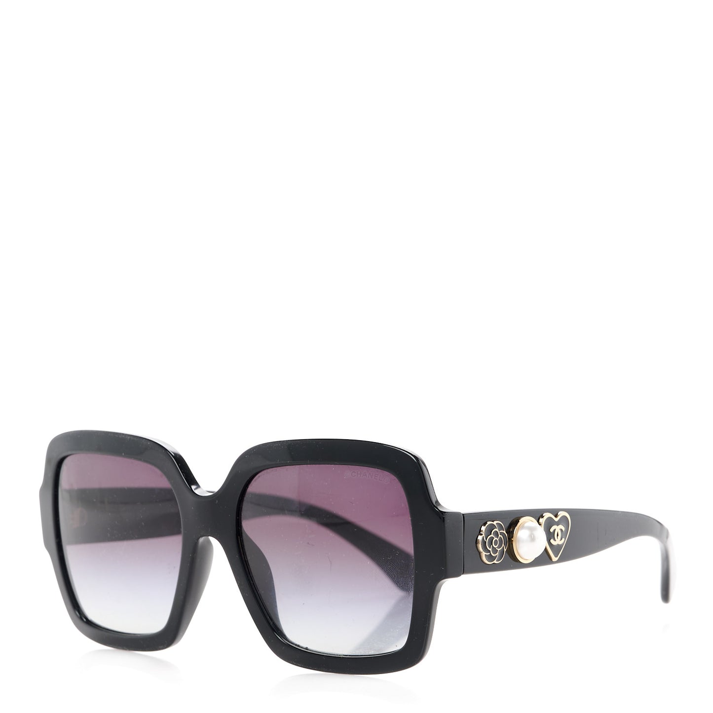 Acetate Charms Pearl Square Sunglasses 5479-A Black Gold