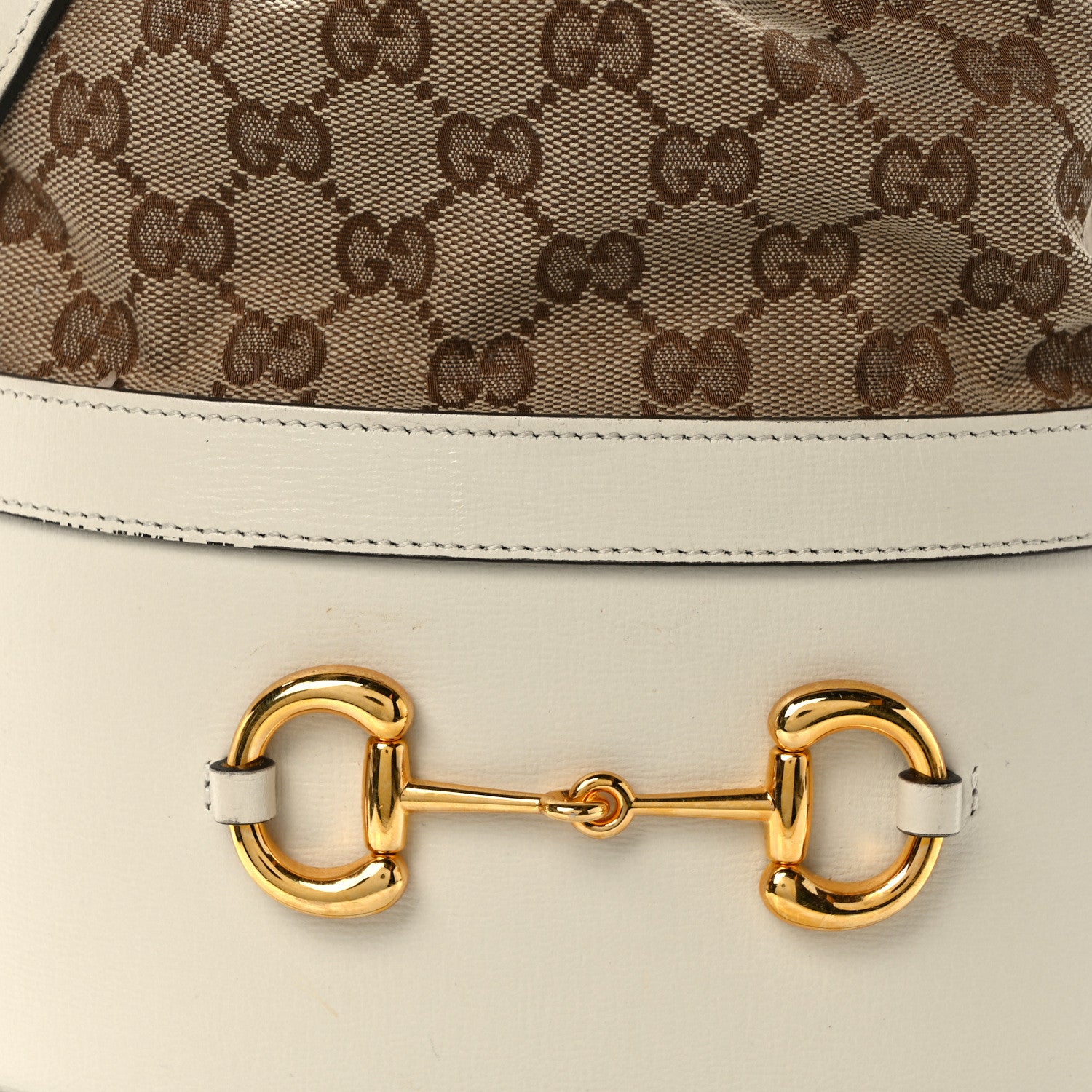 Gucci Monogram Textured Calfskin Horsebit 1955 Drawstring Bucket Bag Beige Mystic White 10 of 13