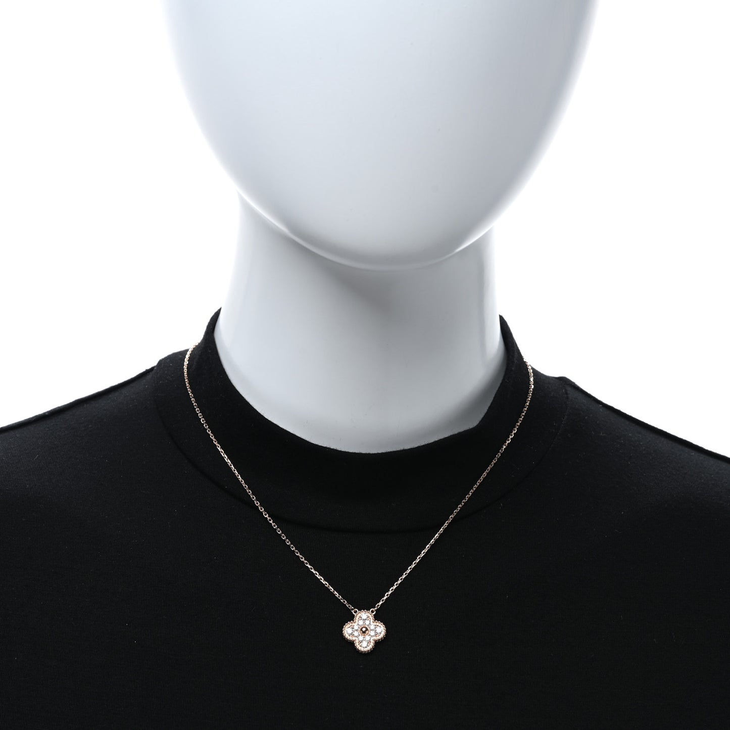 18K Rose Gold Diamond Vintage Alhambra Pendant Necklace