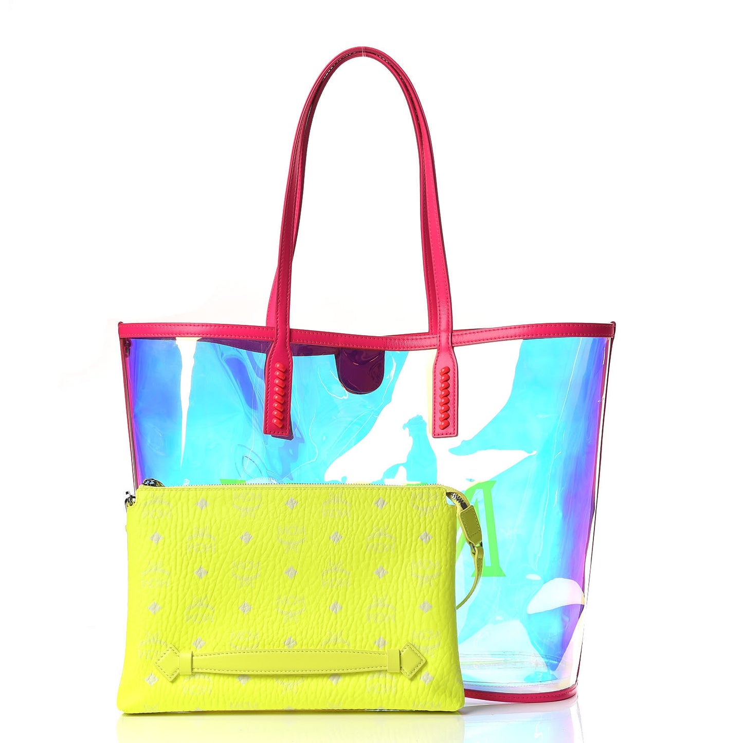 Iridescent PVC Shopper Tote Neon Pink Hologram