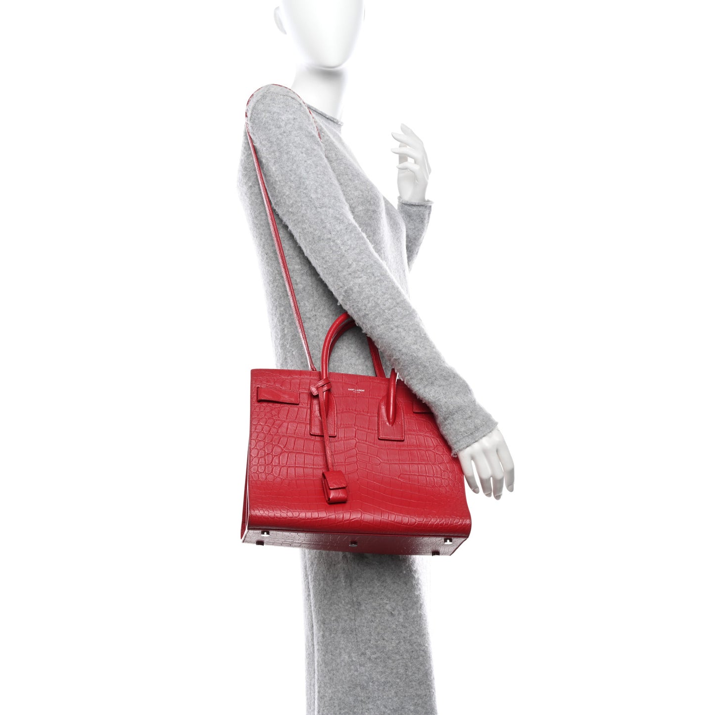 Calfskin Crocodile Embossed Small Sac de Jour Eros Red