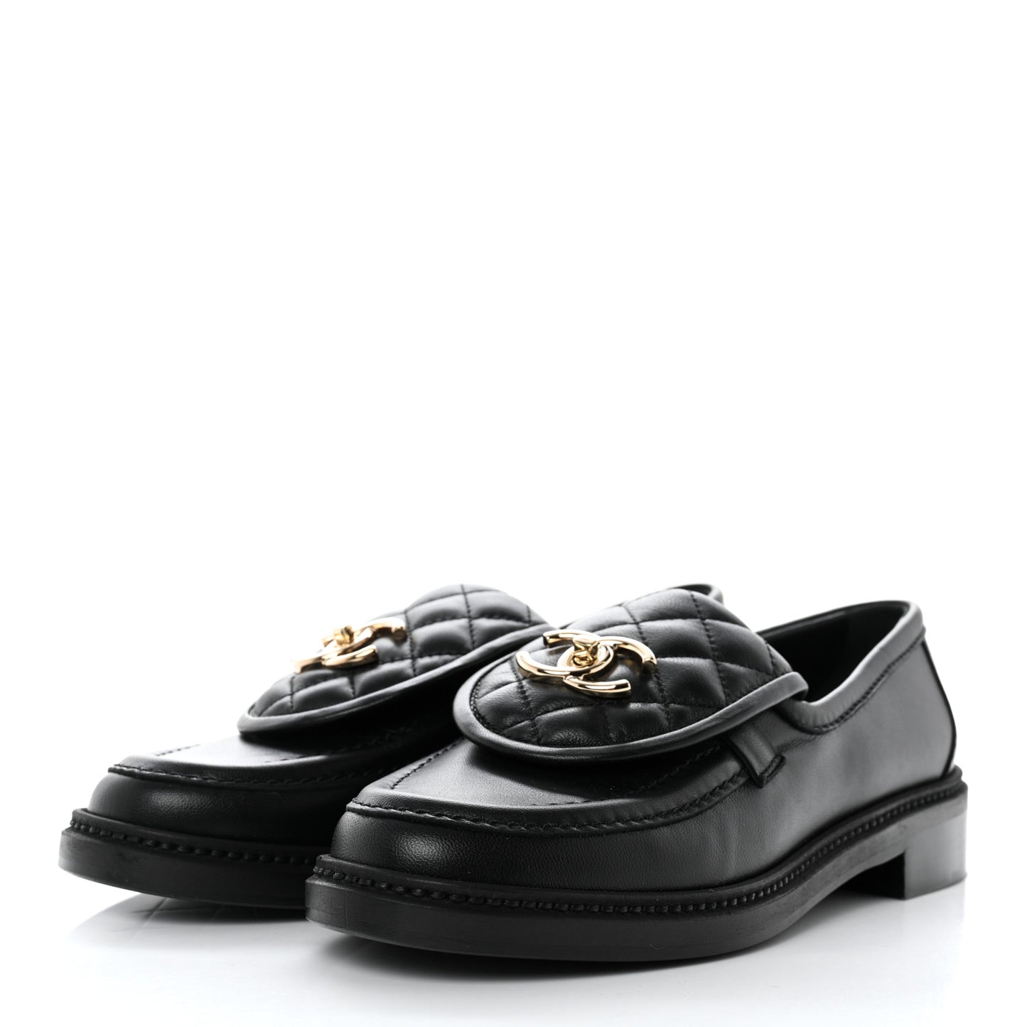 Lambskin Quilted CC Turnlock Loafers 37.5 Black