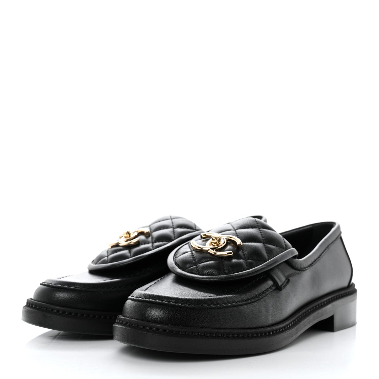 Chanel Lambskin Quilted CC Turnlock Loafers 37.5 Black 3 of 9