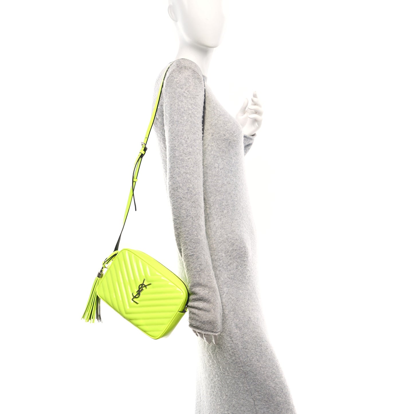 Patent Calfskin Matelasse Monogram Lou Camera Bag Neon Yellow