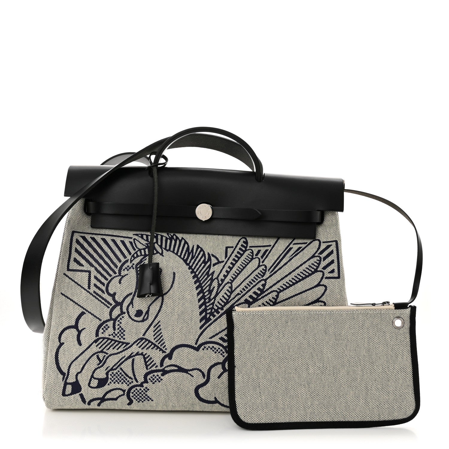 Hermes Vache Hunter Toile H Pegase Pop Herbag Zip Retourne 39 MM Bleu Indigo Ecru Black 3 of 12