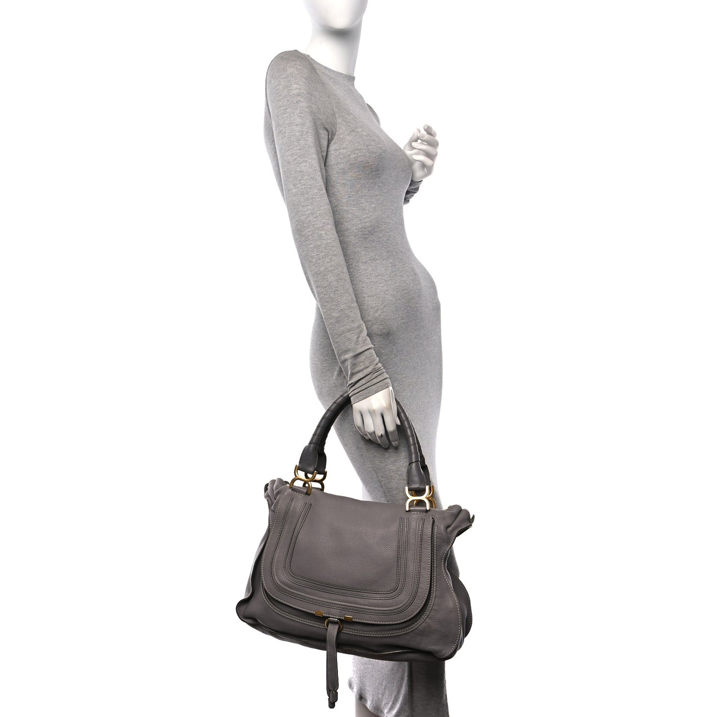 Calfskin Large Marcie Satchel Cashmere Grey