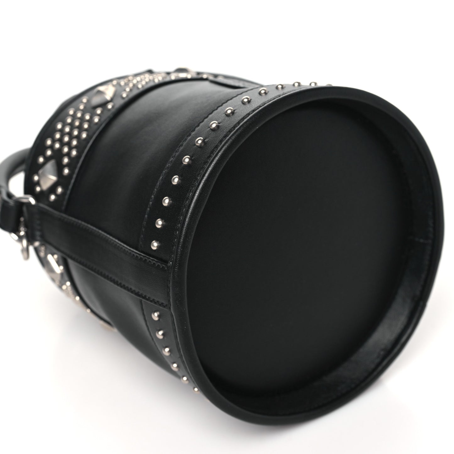 Smooth Calfskin Studded Small Bahia Drawstring Bucket Bag Black