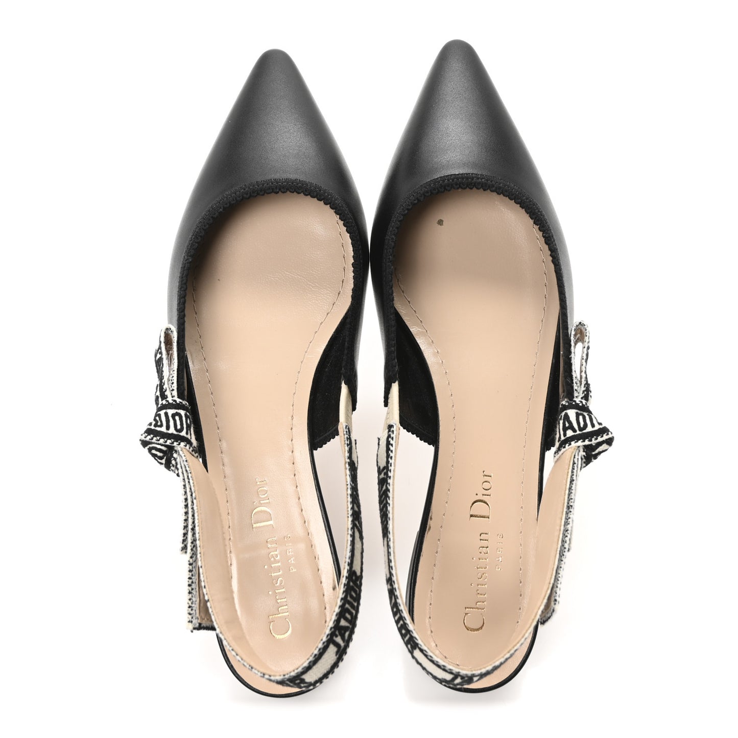 Calfskin Ribbon Embroidered J'Adior Slingback Ballet Flats 37 Black