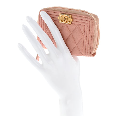 Caviar Quilted Boy Zip Around Coin Purse Wallet Light Pink