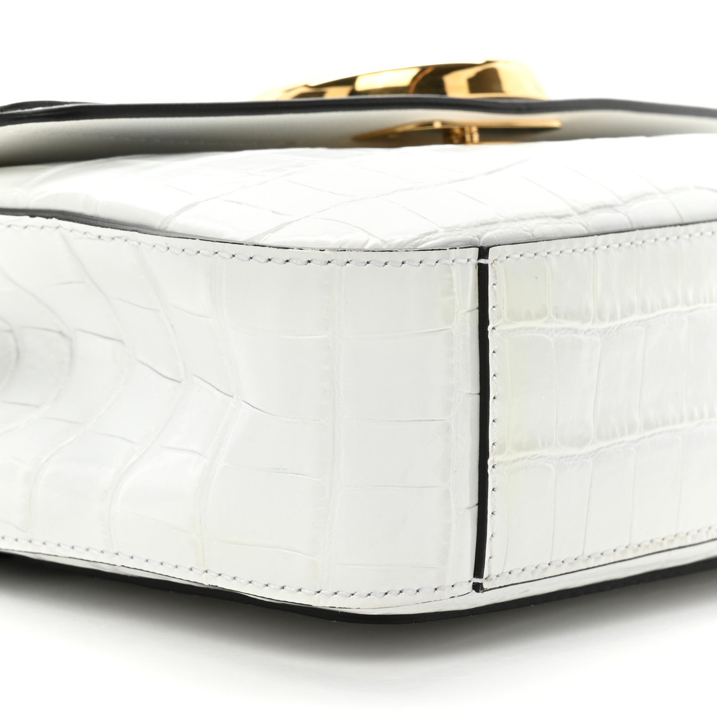 Calfskin Crocodile Embossed Small C Double Carry Brilliant White