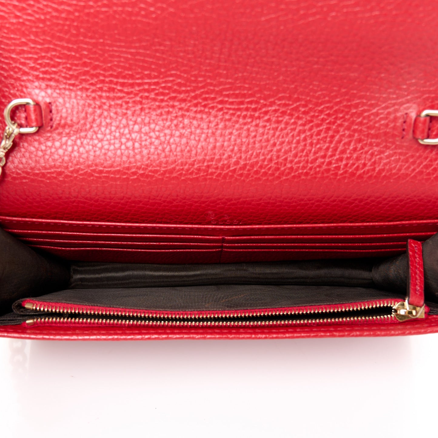 Pebbled Calfskin Soho Wallet on Chain Tabasco Red