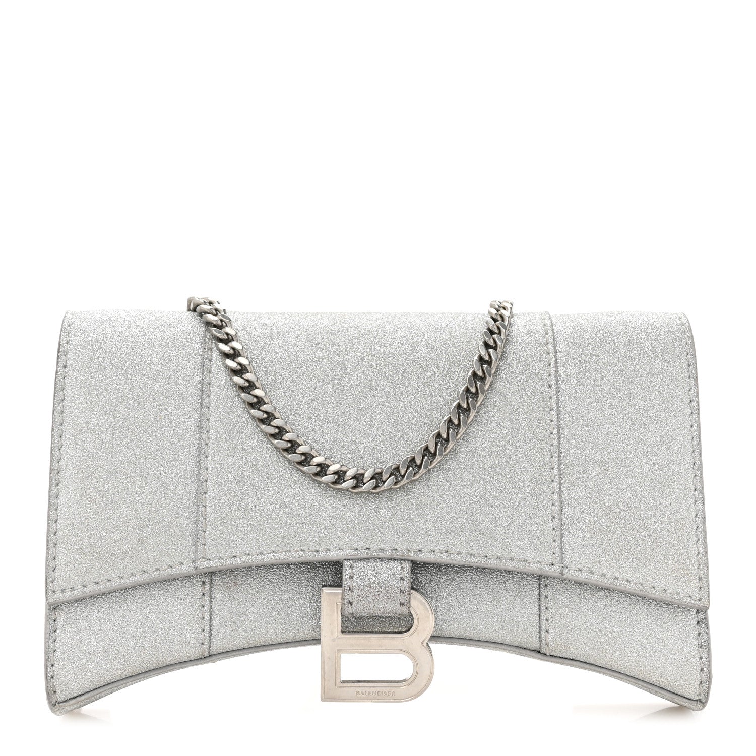 Balenciaga Sparkling Fabric XS Hourglass Wallet On Chain Silver 1 of 17