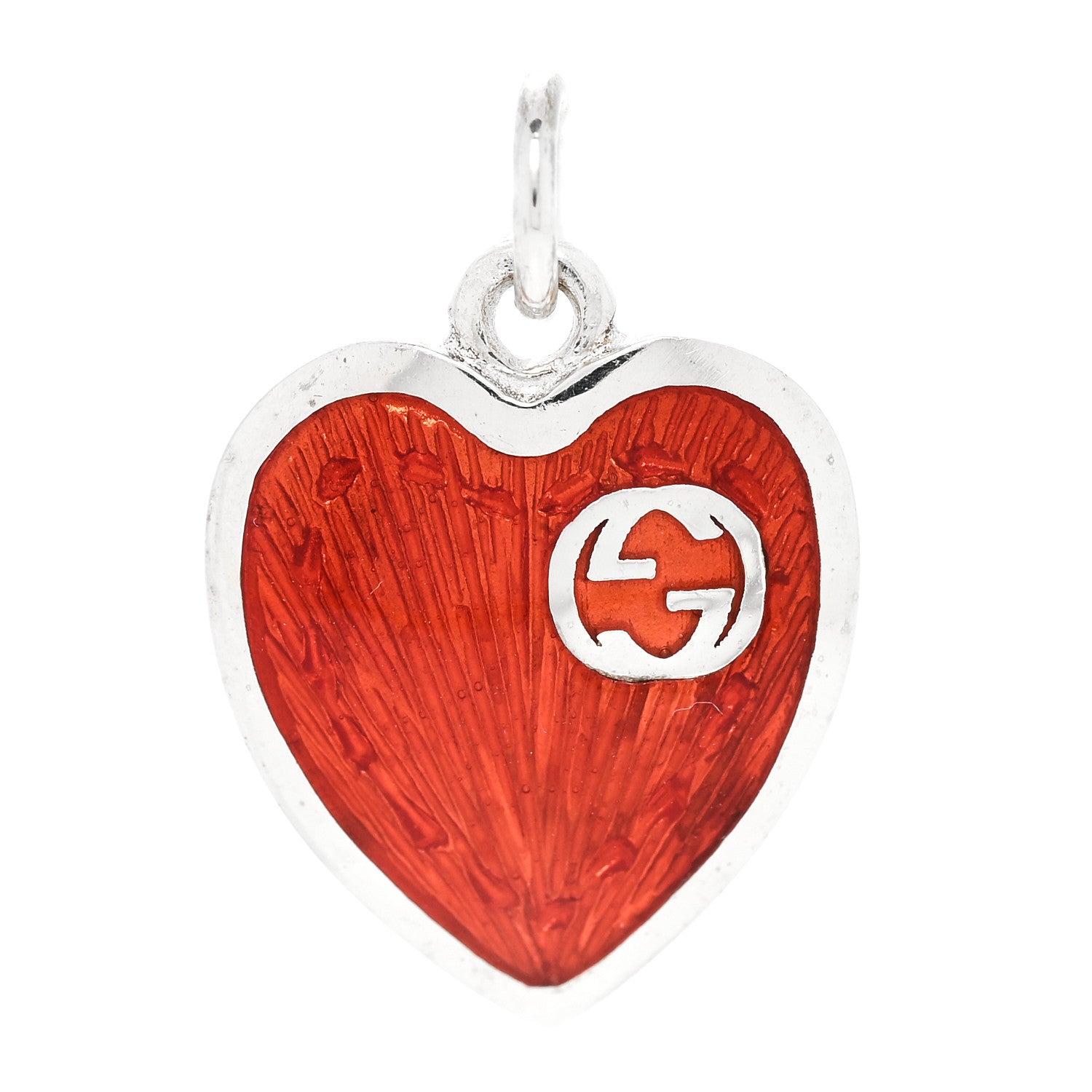 Gucci Sterling Silver Enamel Interlocking G Heart Pendant Red
