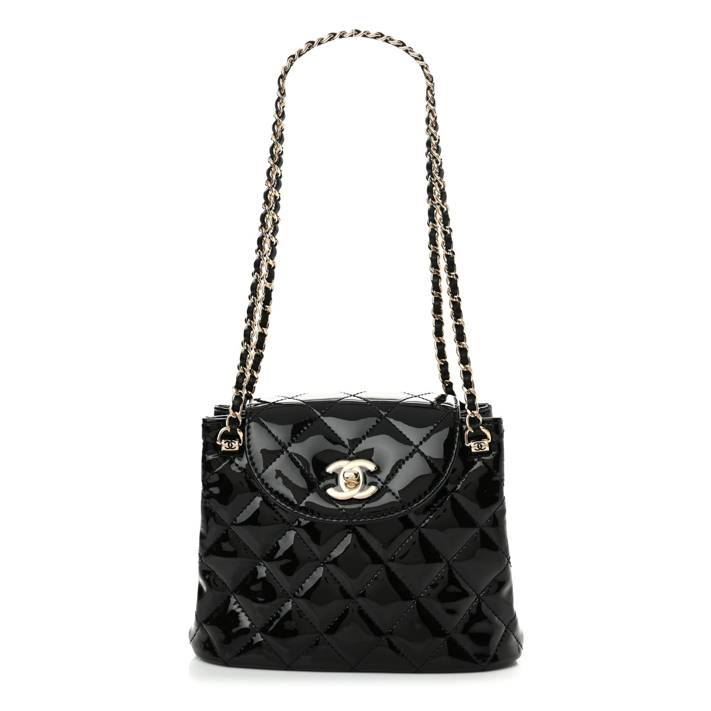 Patent Quilted Shiny Coco Small Flap Hobo Black