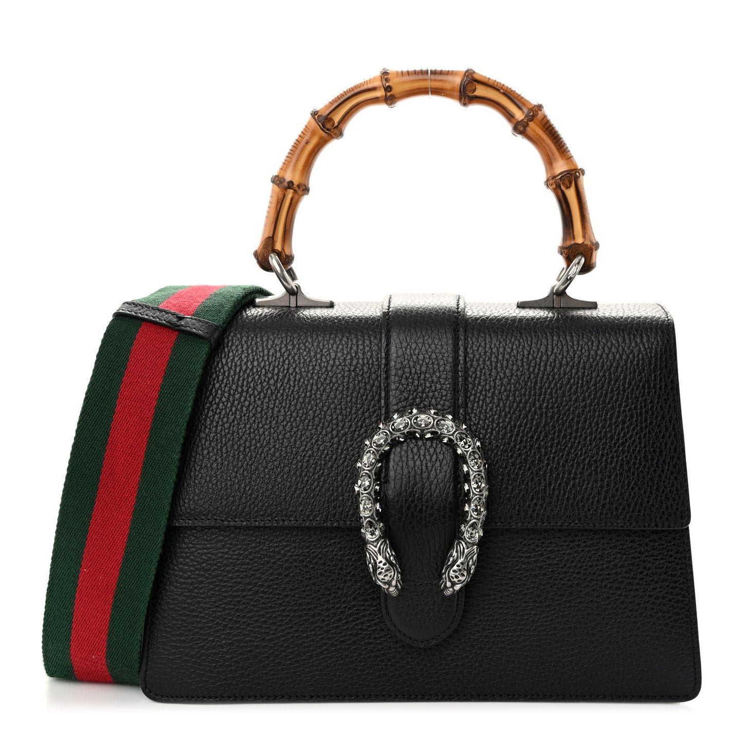Dollar Calfskin Crystal Web Medium Dionysus Bamboo Top Handle Bag Black Black Diamond