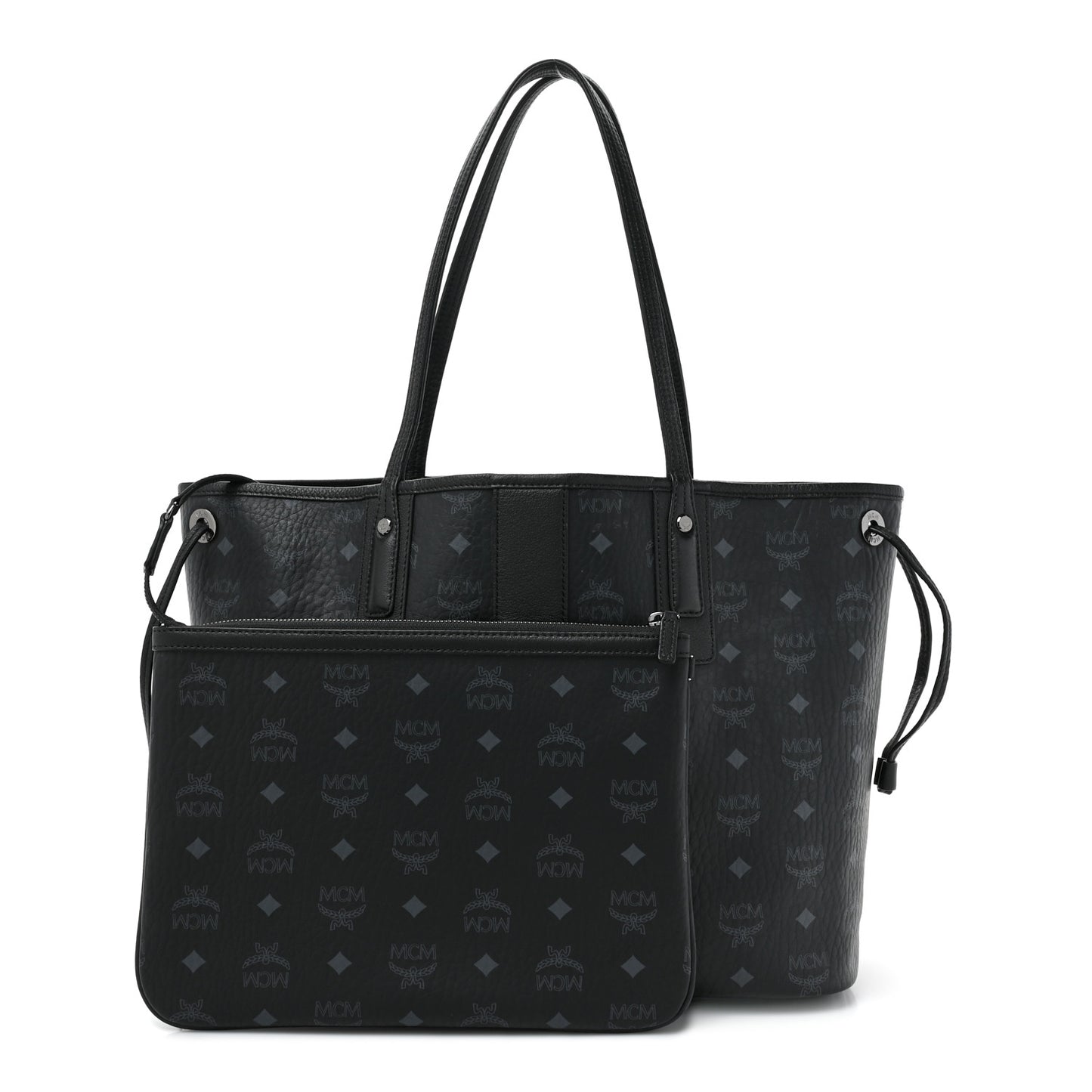 Grained Calfskin Visetos Medium Liz Reversible Shopper Tote Black