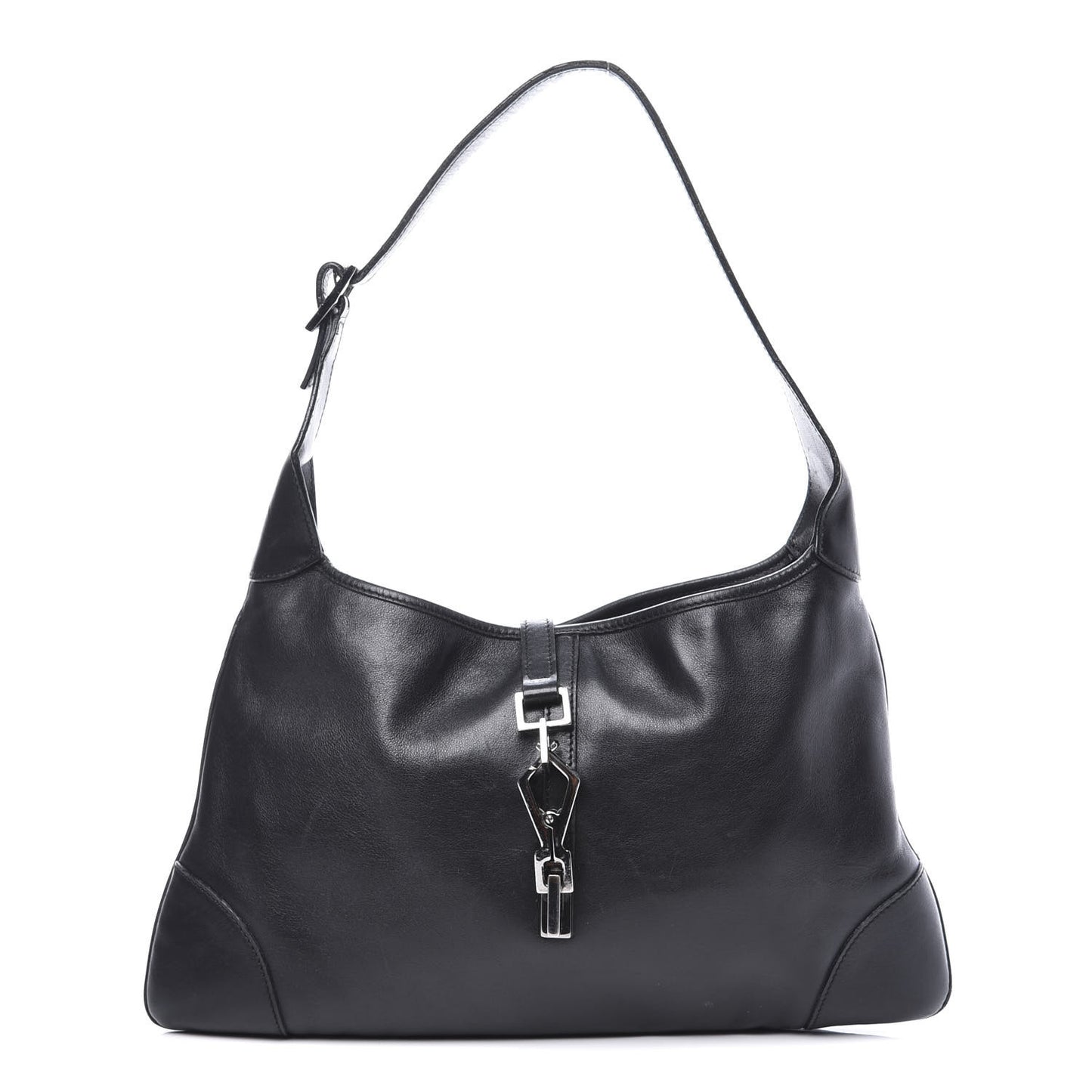 Calfskin Lobster Clasp Lock Jackie O Hobo Black