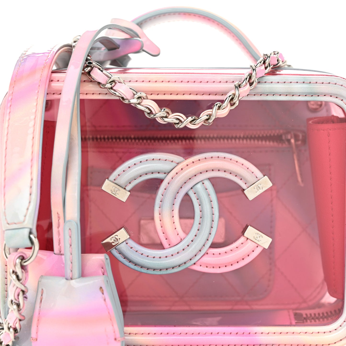 PVC Patent Calfskin Patent Lambskin Small CC Vanity Case Pink