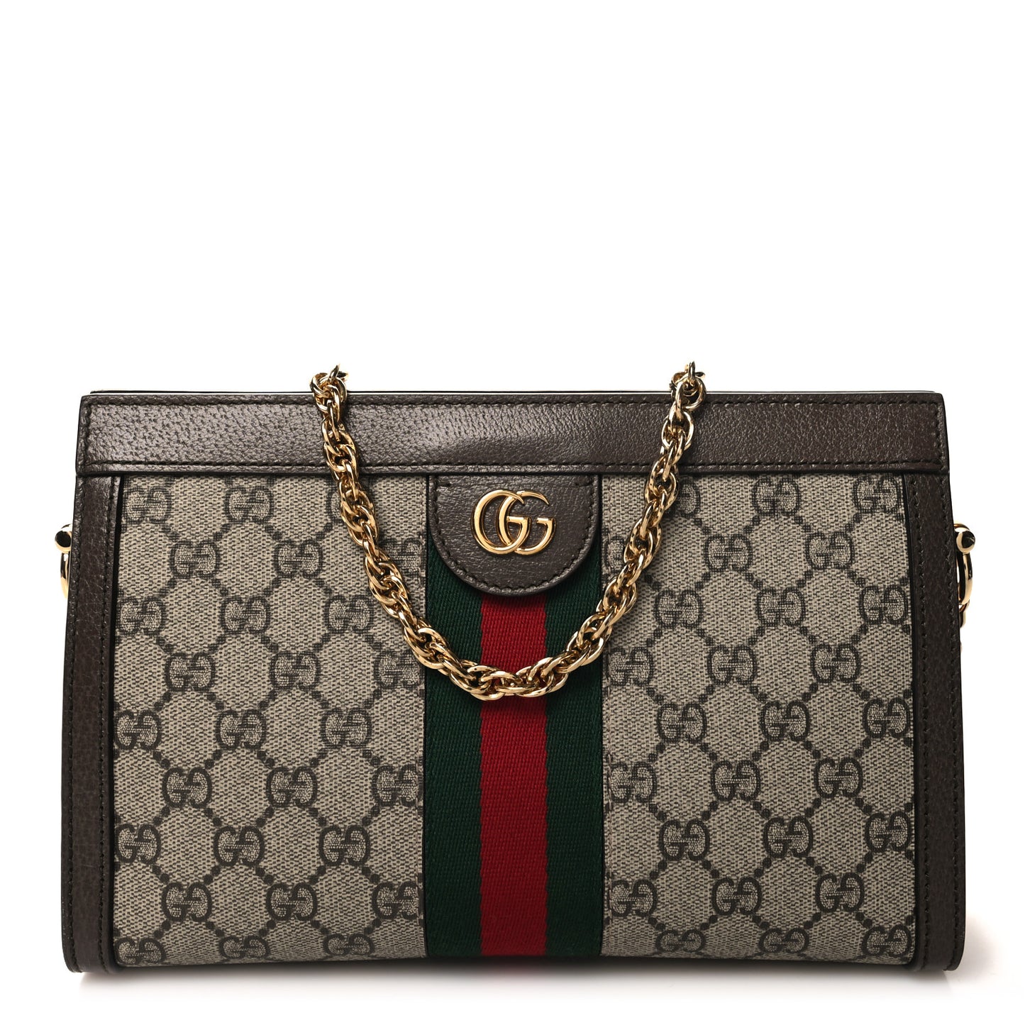 GG Supreme Monogram Web Small Ophidia Chain Shoulder Bag Brown