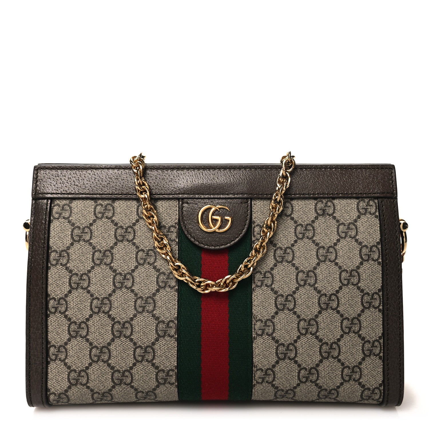 Gucci GG Supreme Monogram Web Small Ophidia Chain Shoulder Bag Brown 1 of 11