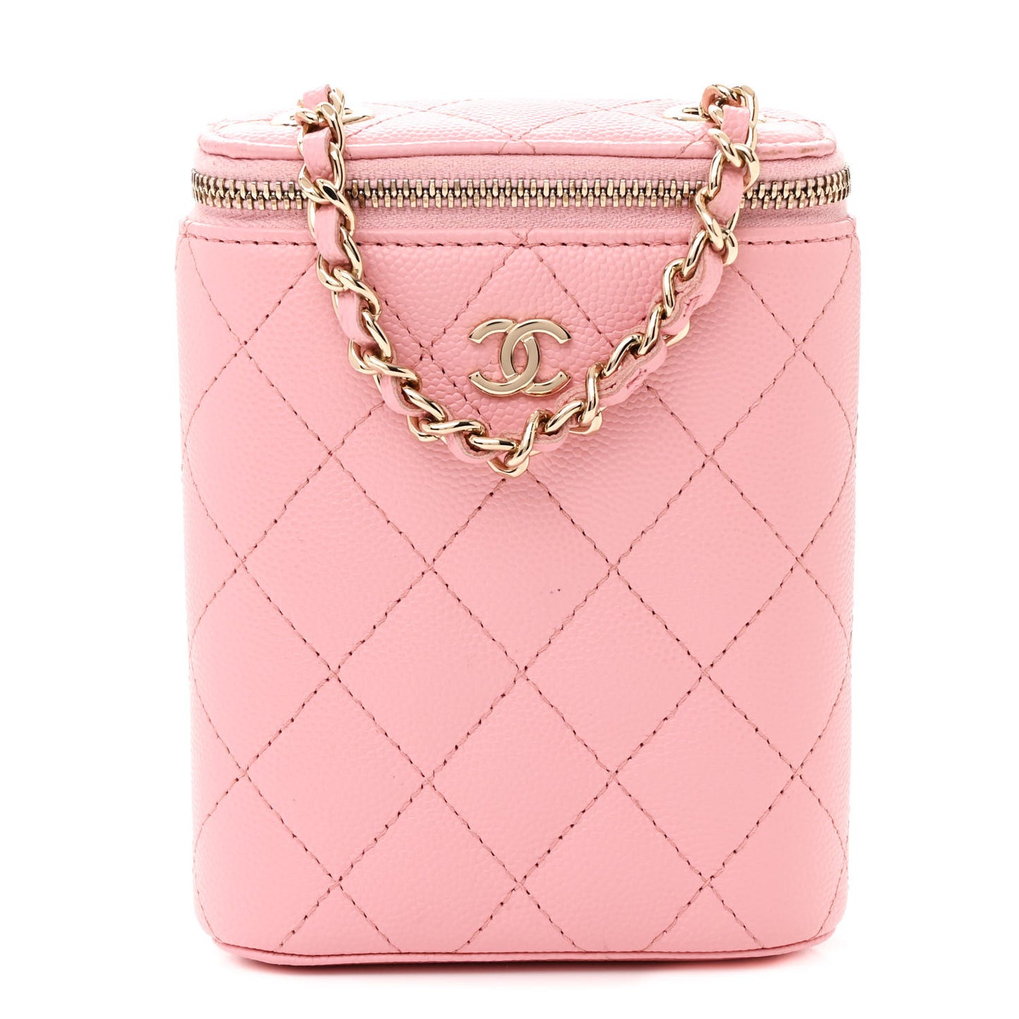 Caviar Quilted Small Vertical Coco Beauty Vanity Case With Chain Pink