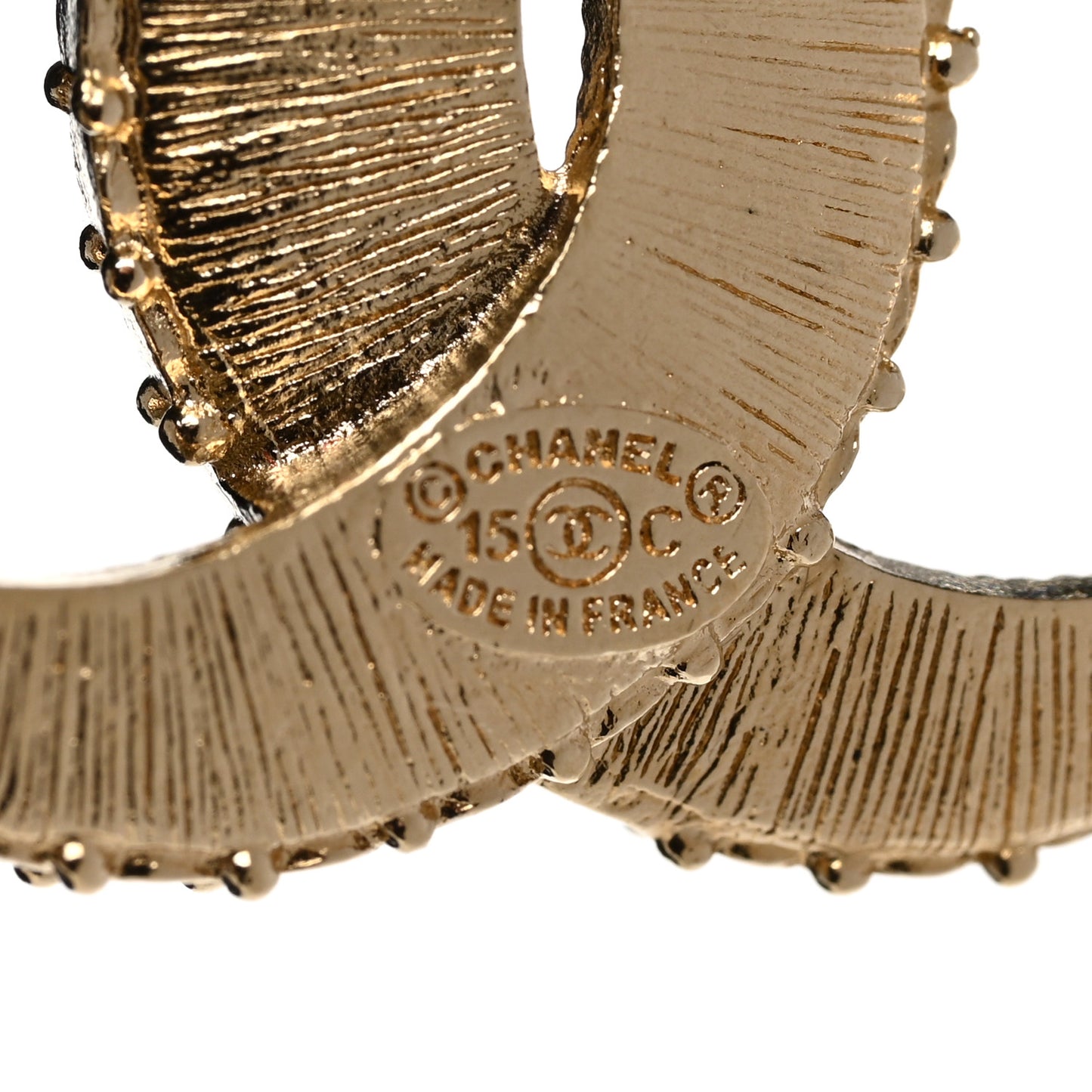 Metal Crystal Baguette CC Brooch Gold