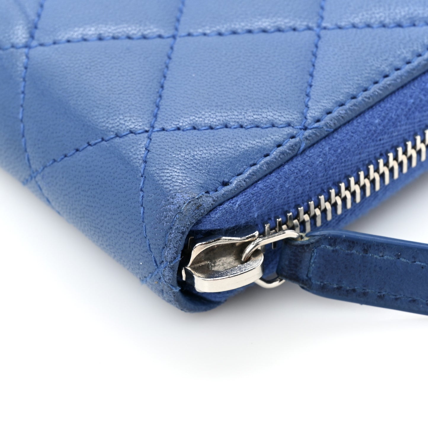 Lambskin Quilted Large Gusset Zip Around Wallet Dark Blue