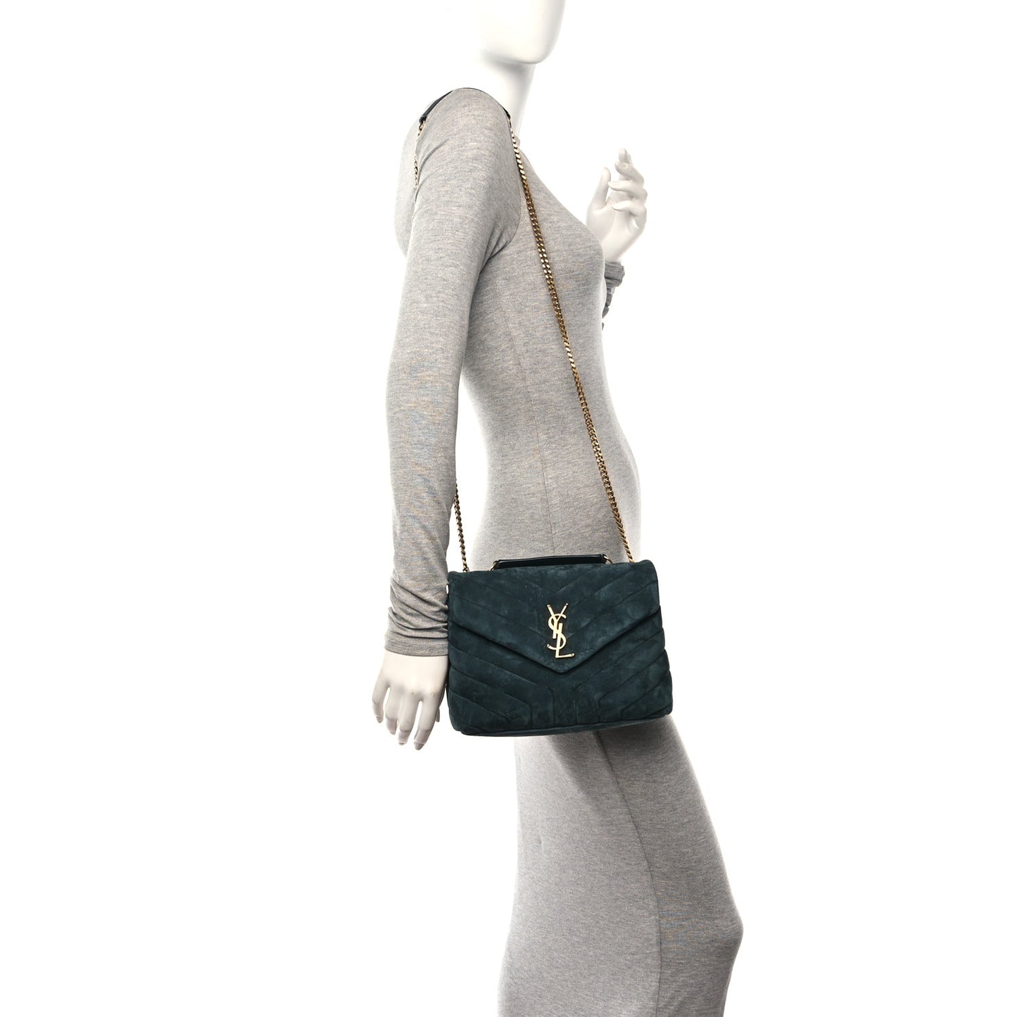 Suede Calfskin Y Quilted Monogram Small Loulou Chain Satchel Storm