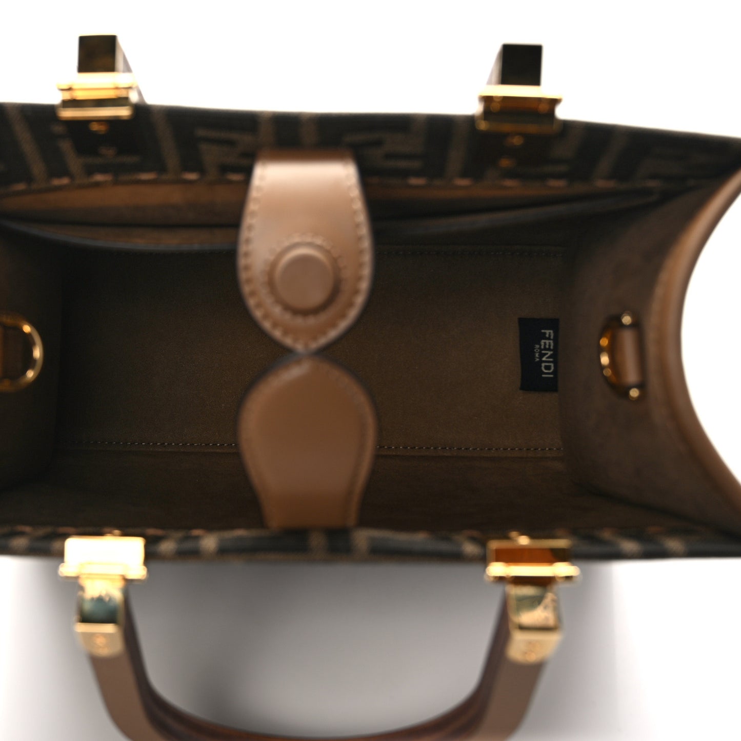 Fabric Jacquard FF 1974 Logo Small Fendi Sunshine Shopper Tote Tobacco Moro Sand