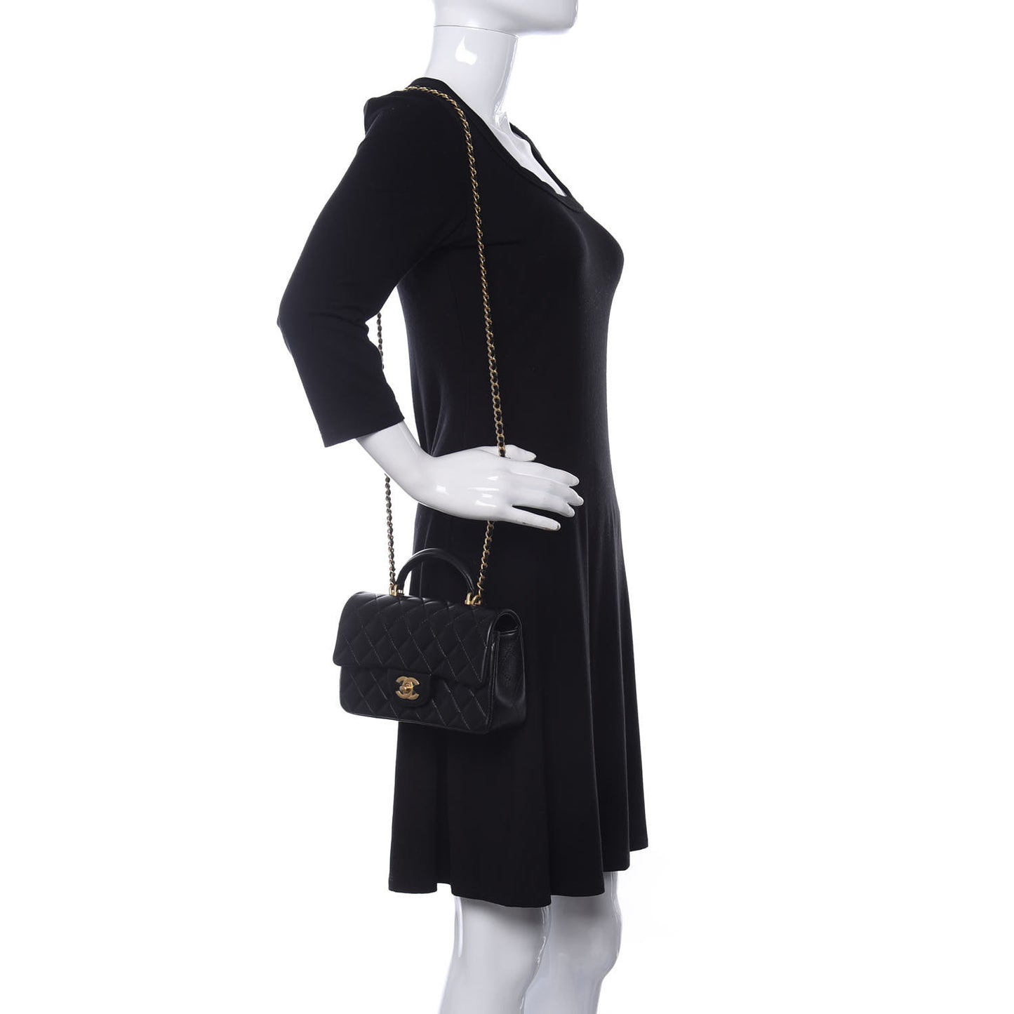Lambskin Quilted Mini Top Handle Rectangular Flap Black