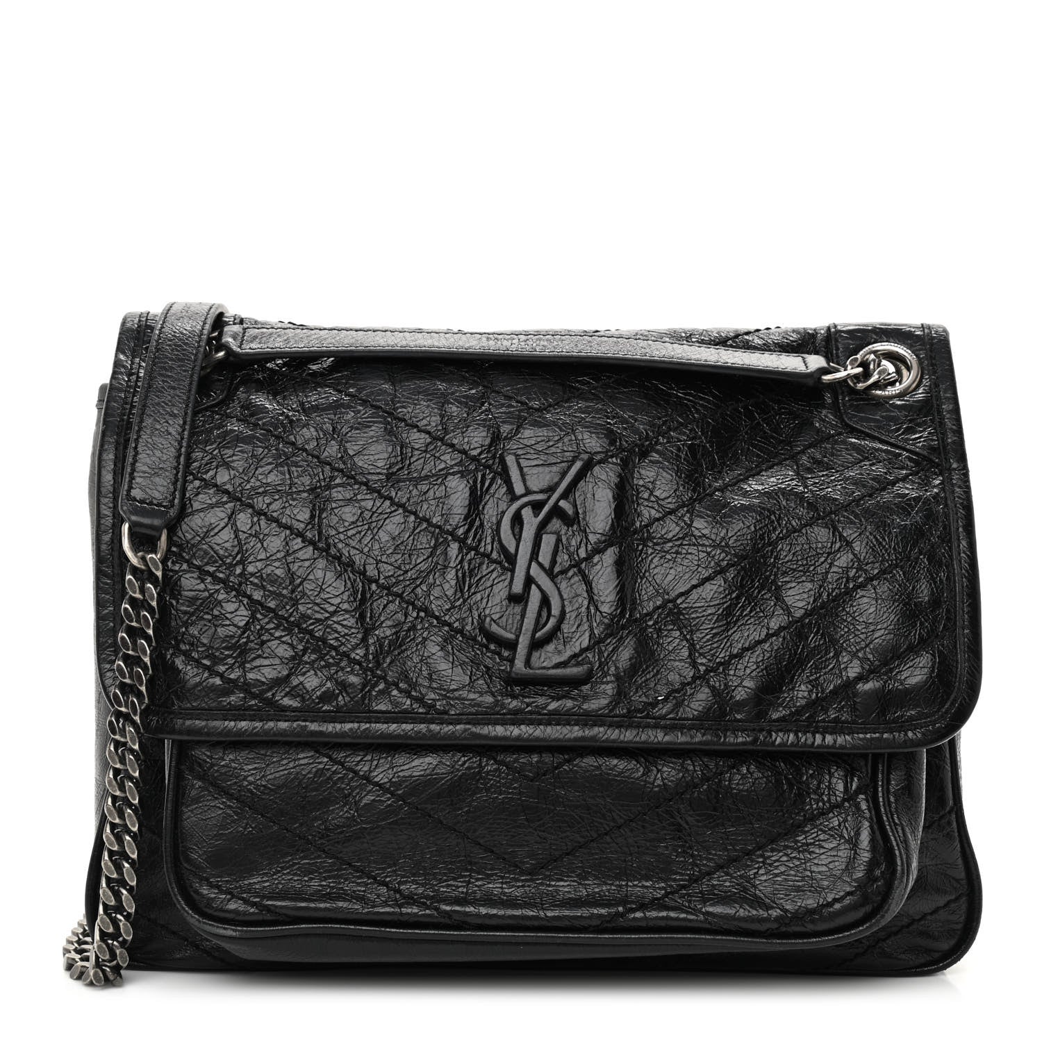 Saint Laurent Crinkled Calfskin Matelasse Monogram Medium Niki Chain Satchel Black 1 of 8
