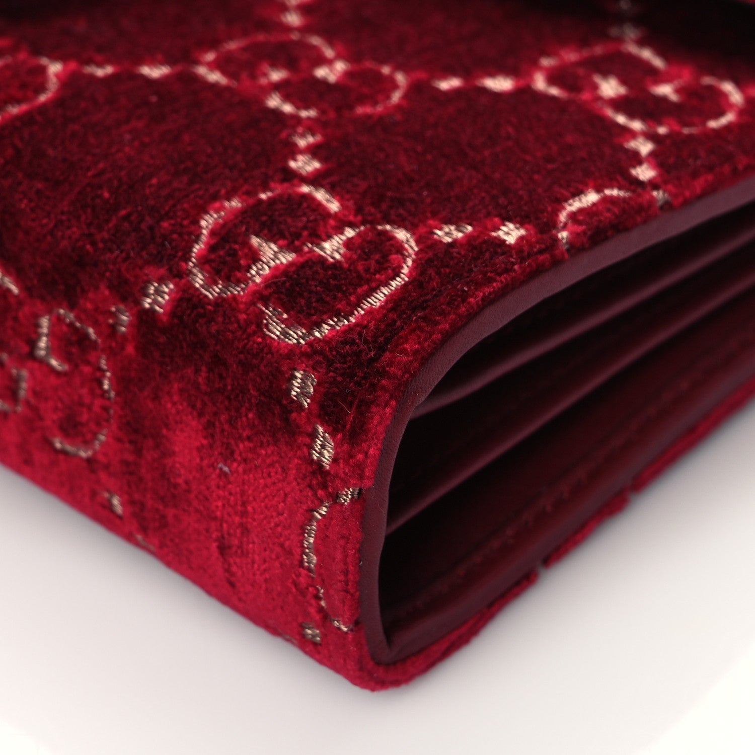 Gucci Velvet GG Monogram Mini Dionysus Chain Wallet Red Cipria 10 of 10