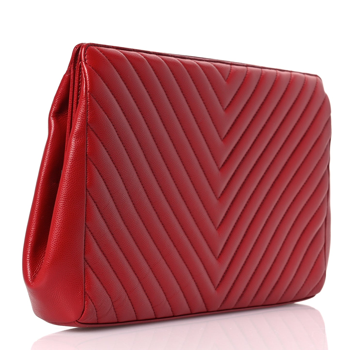 Caviar Chevron Quilted Framed Clutch Red