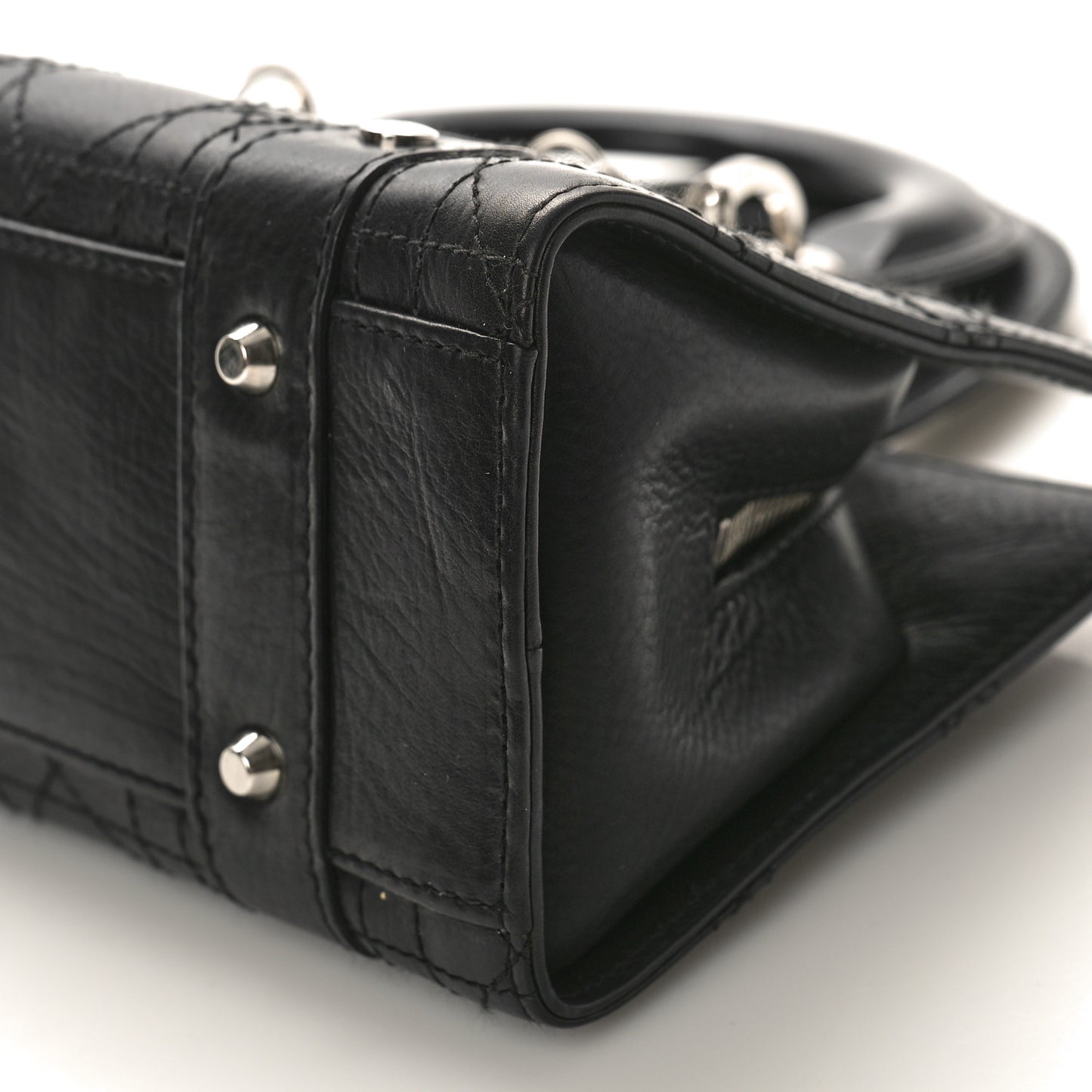 CHRISTIAN DIOR Calfskin Cannage Stitched Small East West Lady Dior Black
