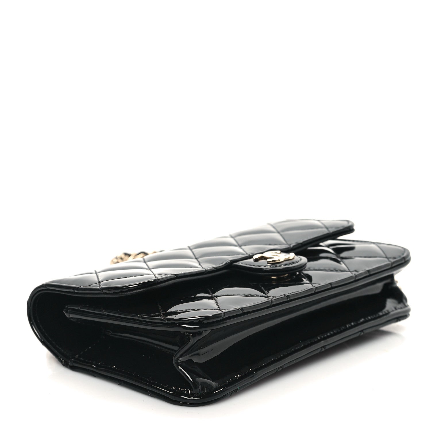 Chanel Patent Calfskin Quilted Flap Phone Holder With Chain Black 4 of 13