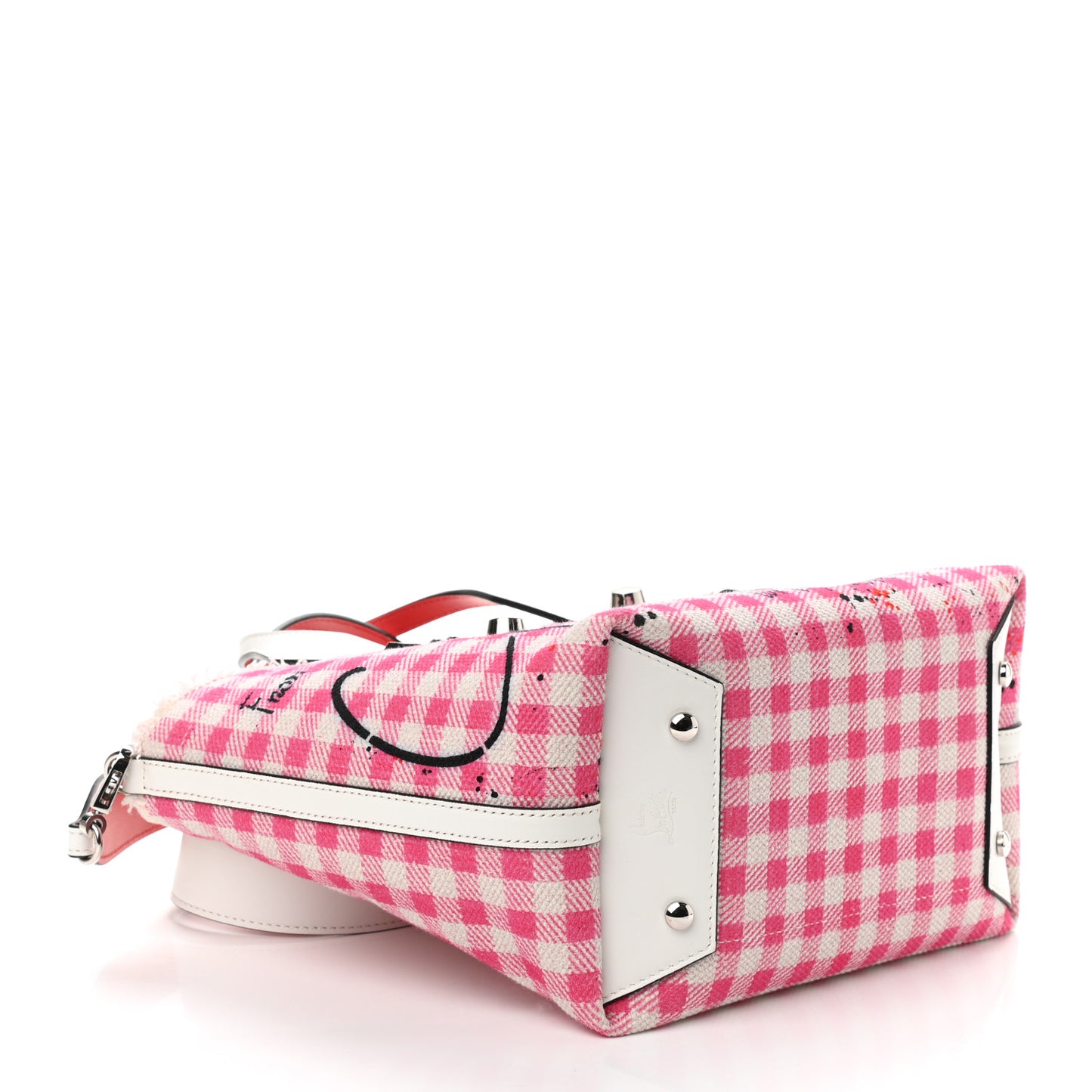 Canvas Gingham Printed Mini Frangibus Tote Pink White