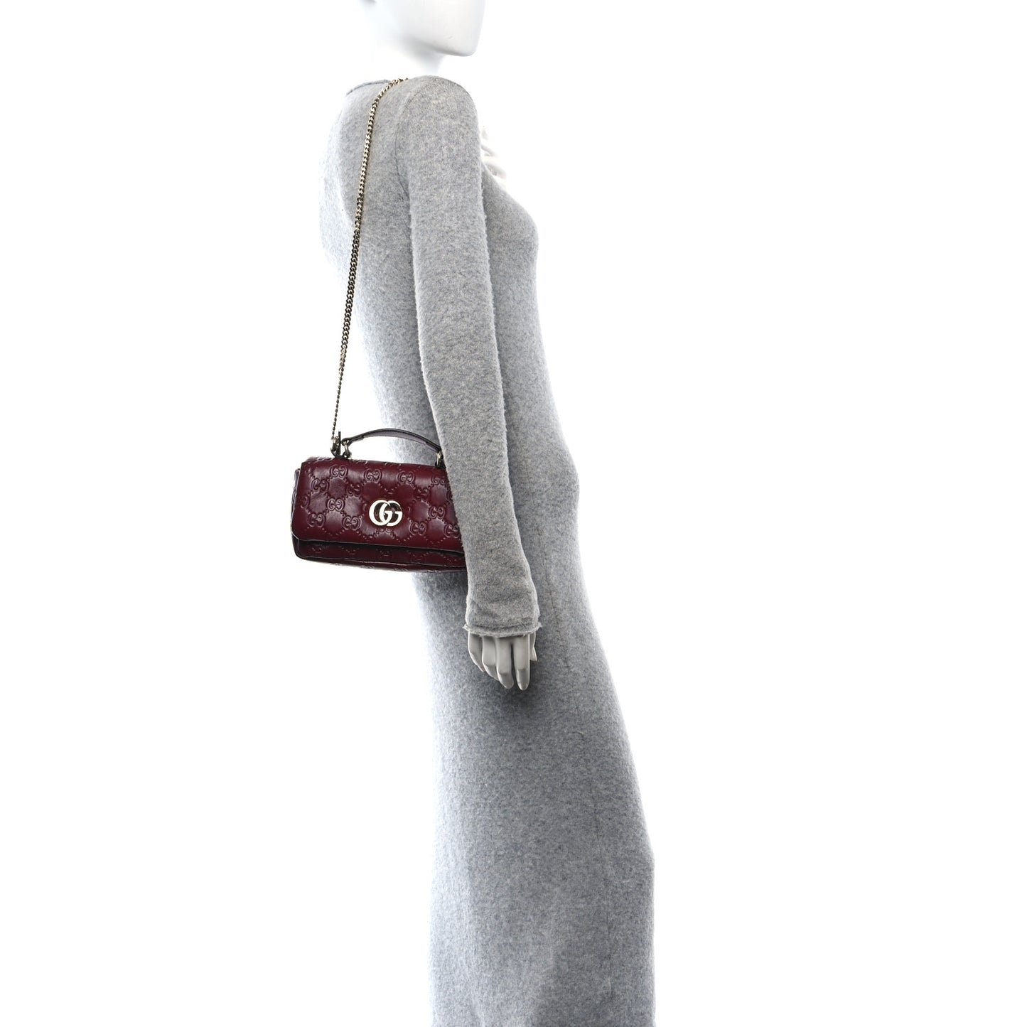 Lambskin Embossed Mini GG Milano Top Handle Shoulder Bag Rosso Ancora