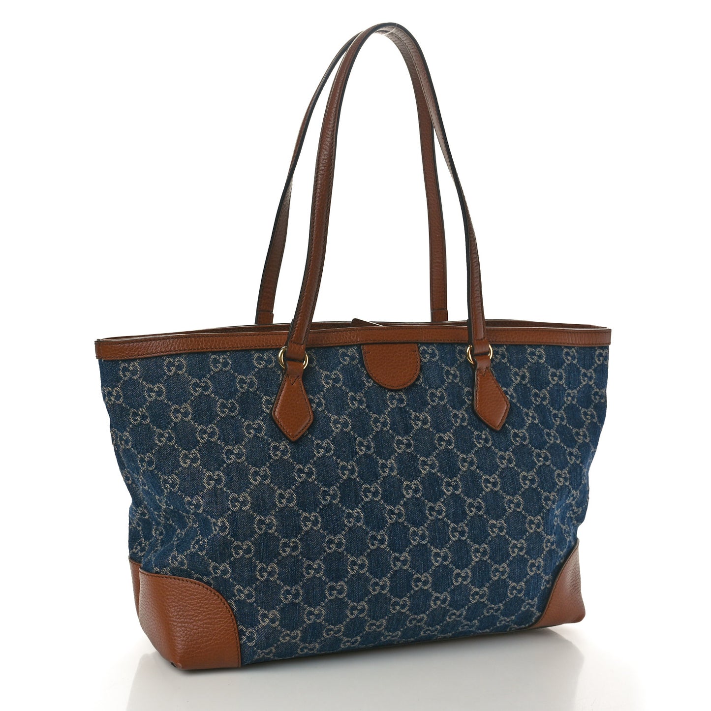 New Denim GG Monogram Medium Ophidia Shopping Tote Blue Tea Cuir
