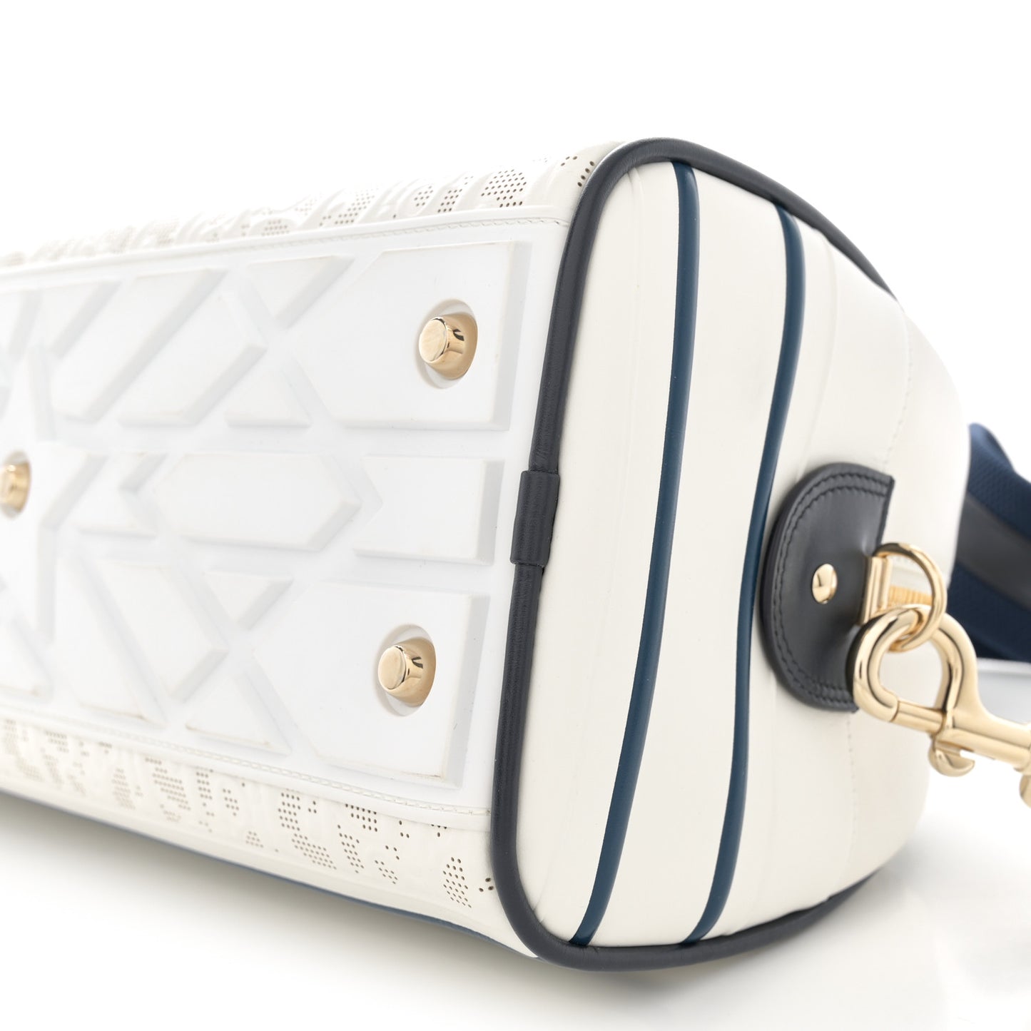 Perforated Calfskin Medium Dior Vibe Classic Bowling Bag White