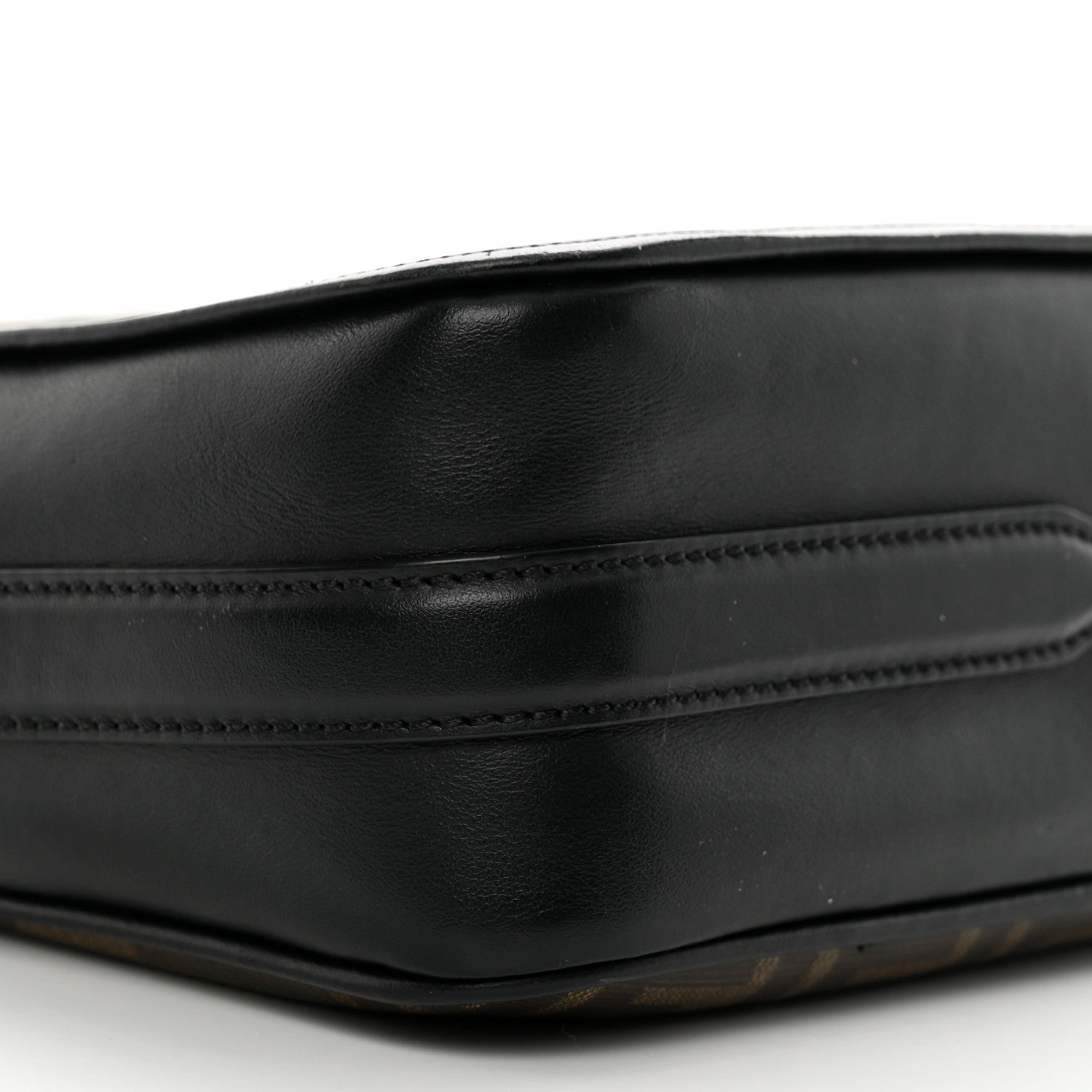 Fendi Glazed Fabric Vitello Century FF 1974 Stamp Patch Camera Case Mogano Panna Black 9 of 10