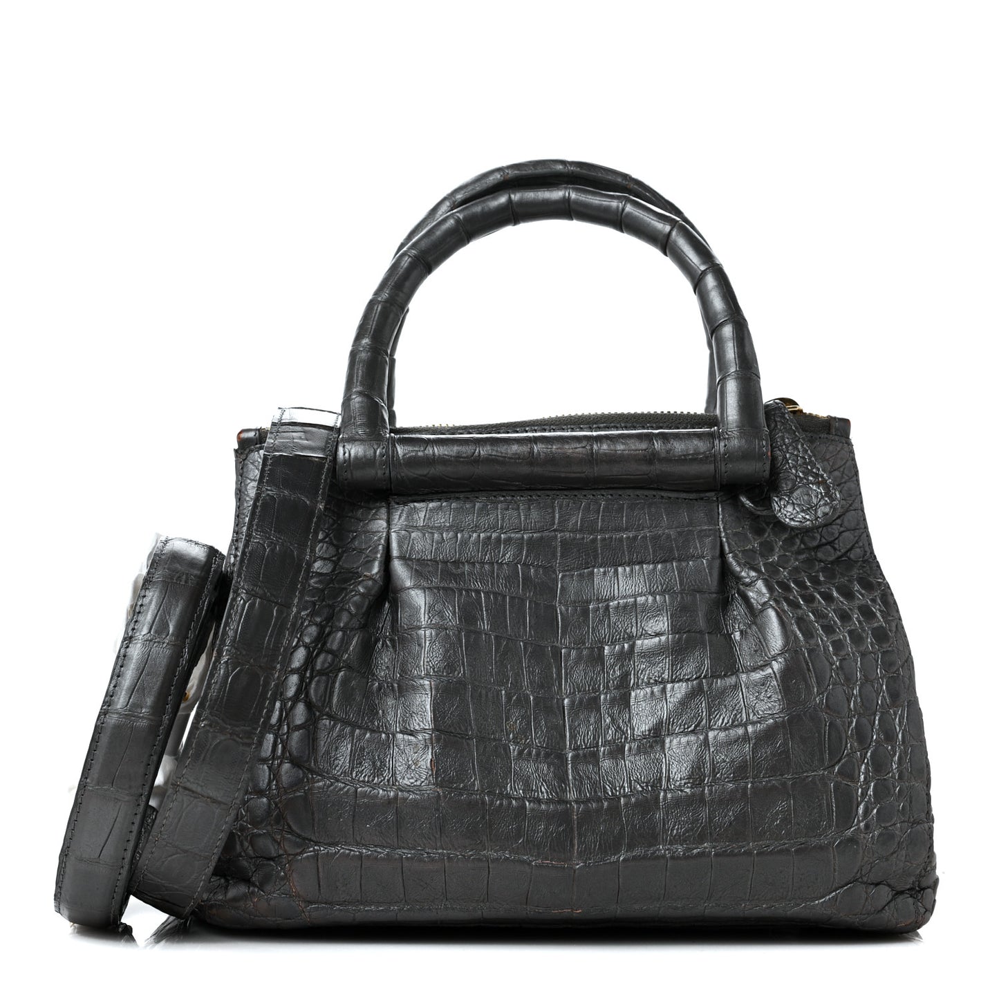 Metallic Crocodile Top Handle Shoulder Bag Anthracite