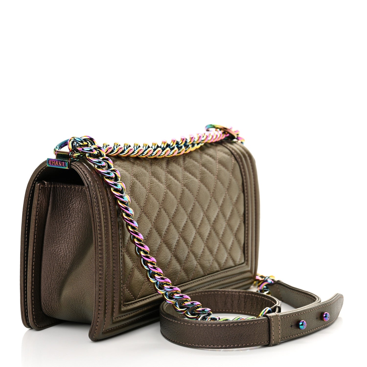 Chanel Iridescent Goatskin Quilted Medium Boy Flap Dark Gold 3 of 11