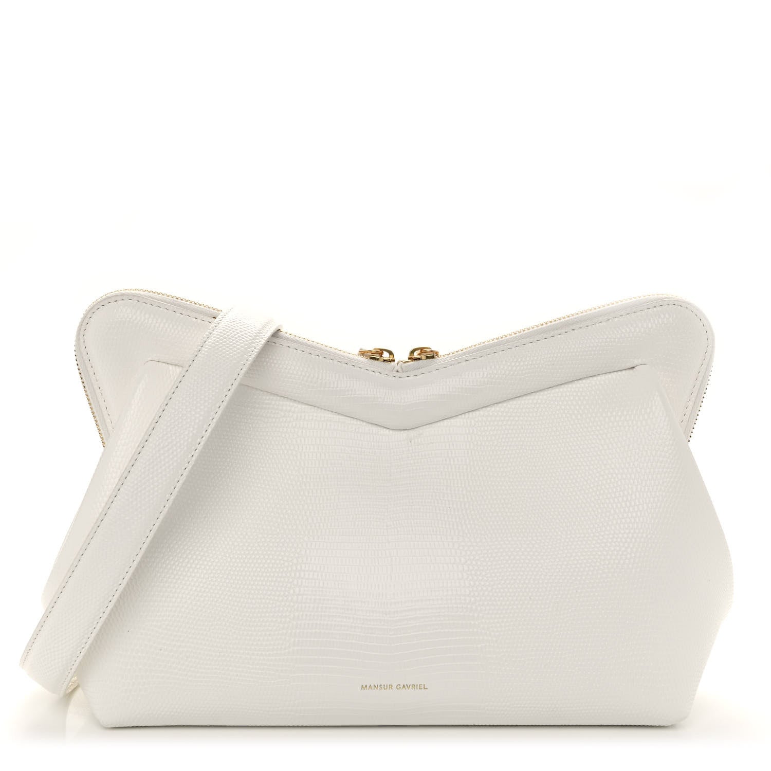 Mansur Gavriel Calfskin Lizard Embossed M Frame Bag White 1 of 12