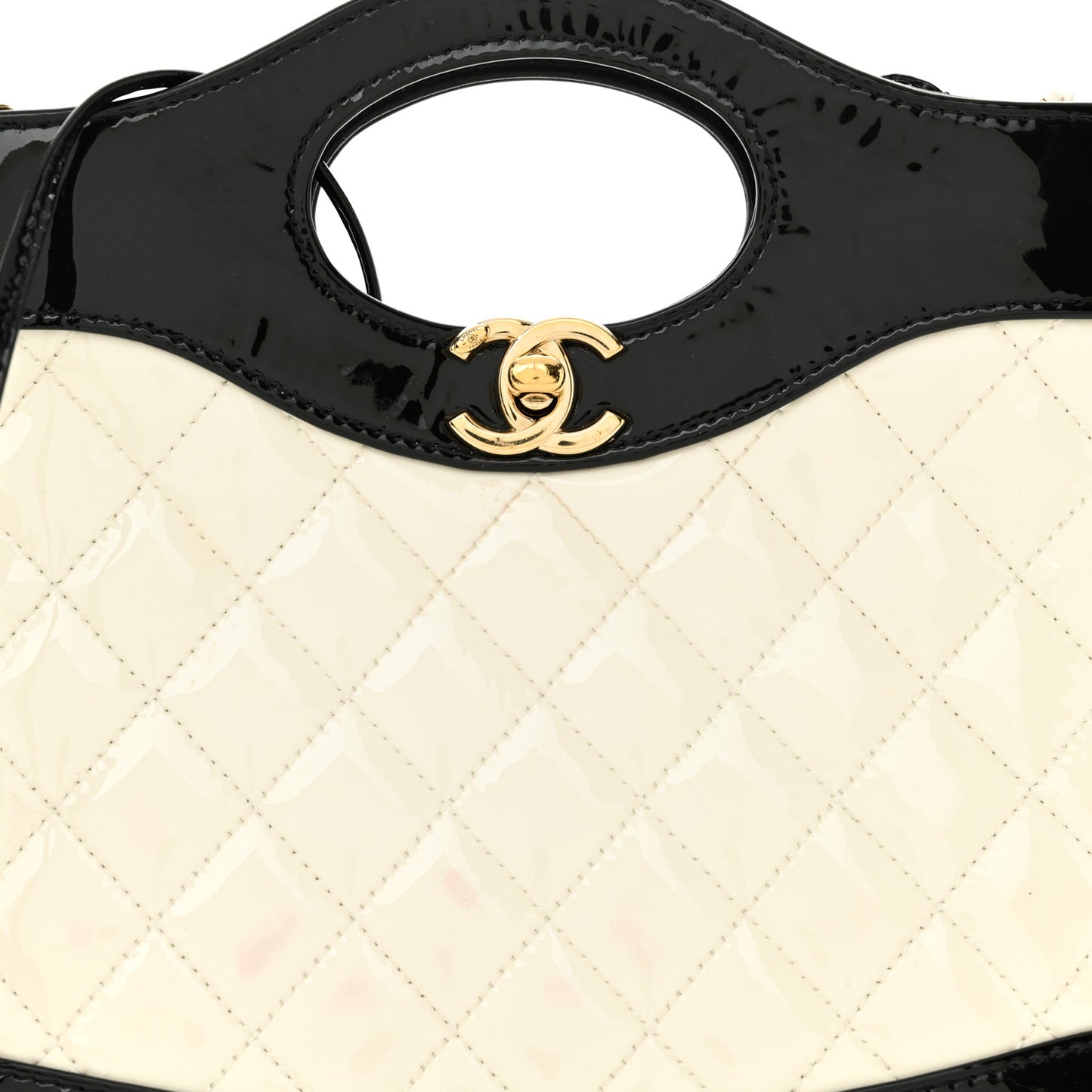 Patent Calfskin Quilted Mini 31 Shopping Bag White Black