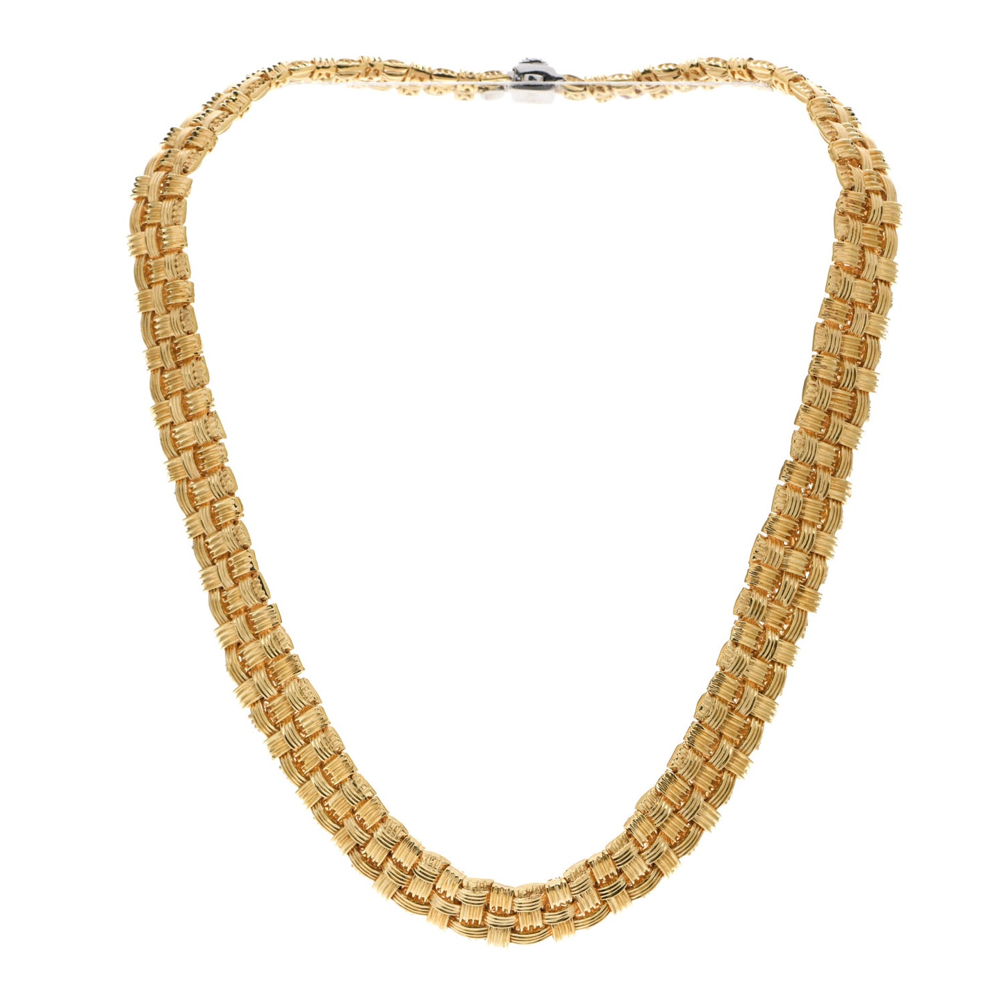 18K Yellow White Gold Diamond Appassionata Basket Weave Necklace