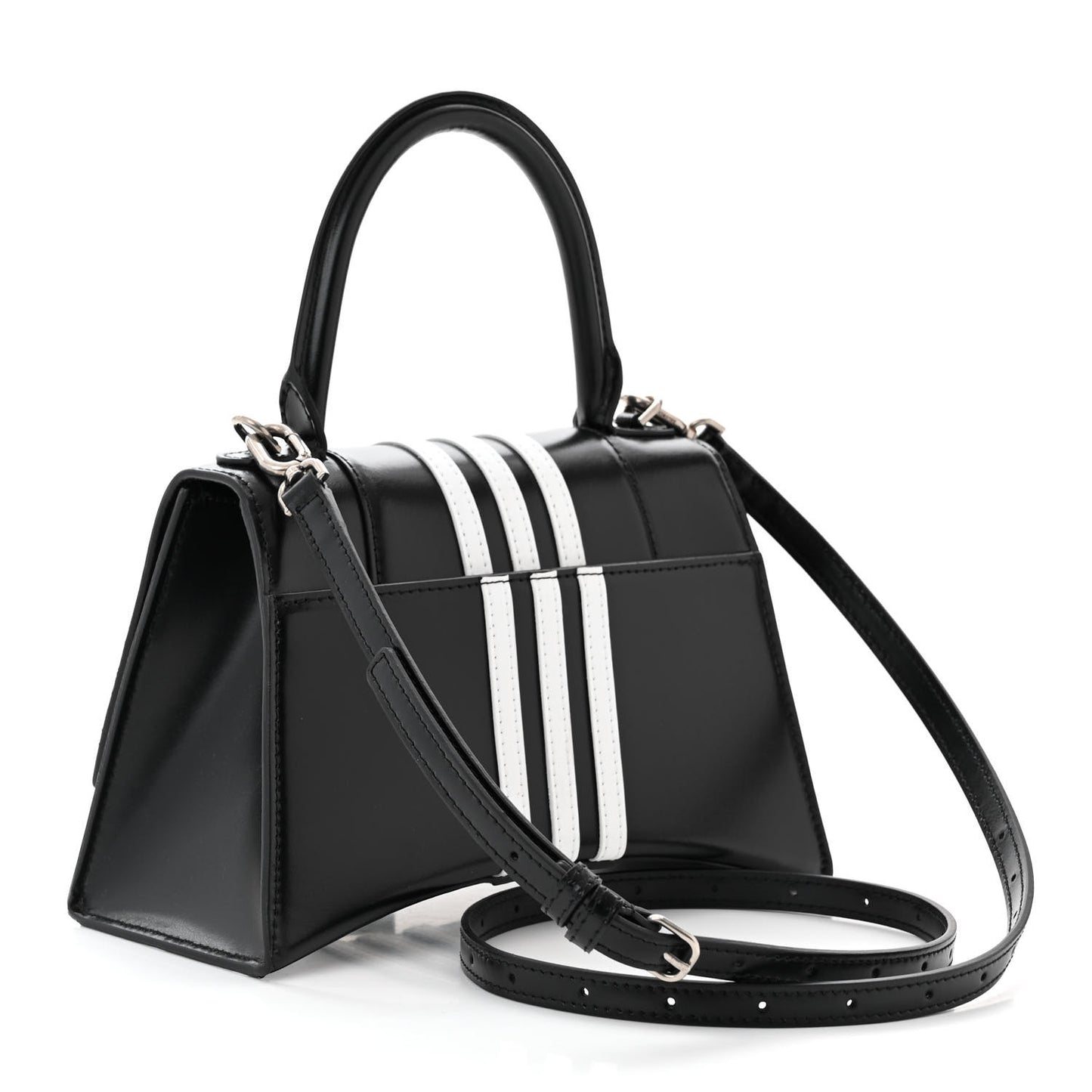X ADIDAS Shiny Box Calfskin Small Hourglass Top Handle Bag Black White