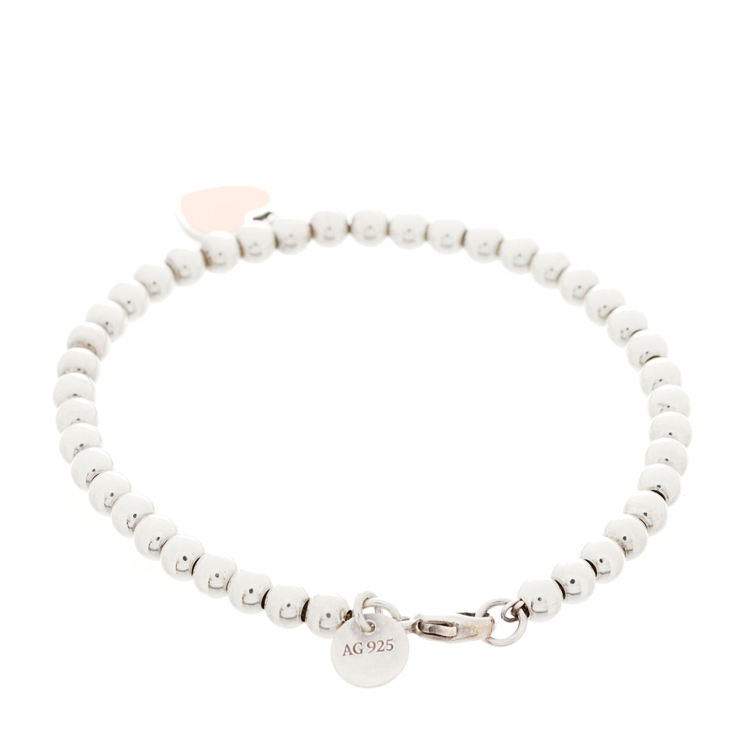 Sterling Silver Enamel 4mm Return To Tiffany Heart Tag Bead Bracelet Pink