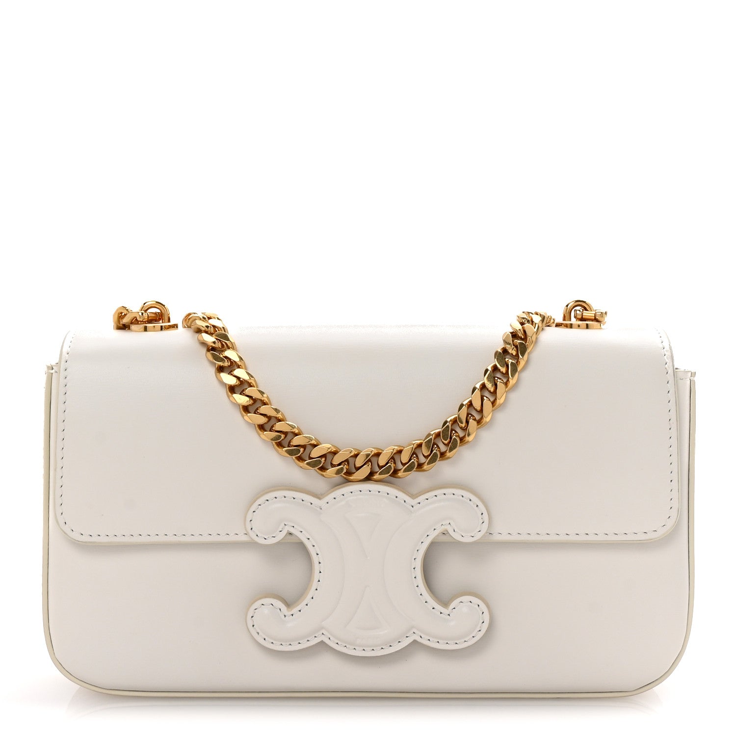 Celine Shiny Calfskin Cuir Triomphe Chain Shoulder Bag White 