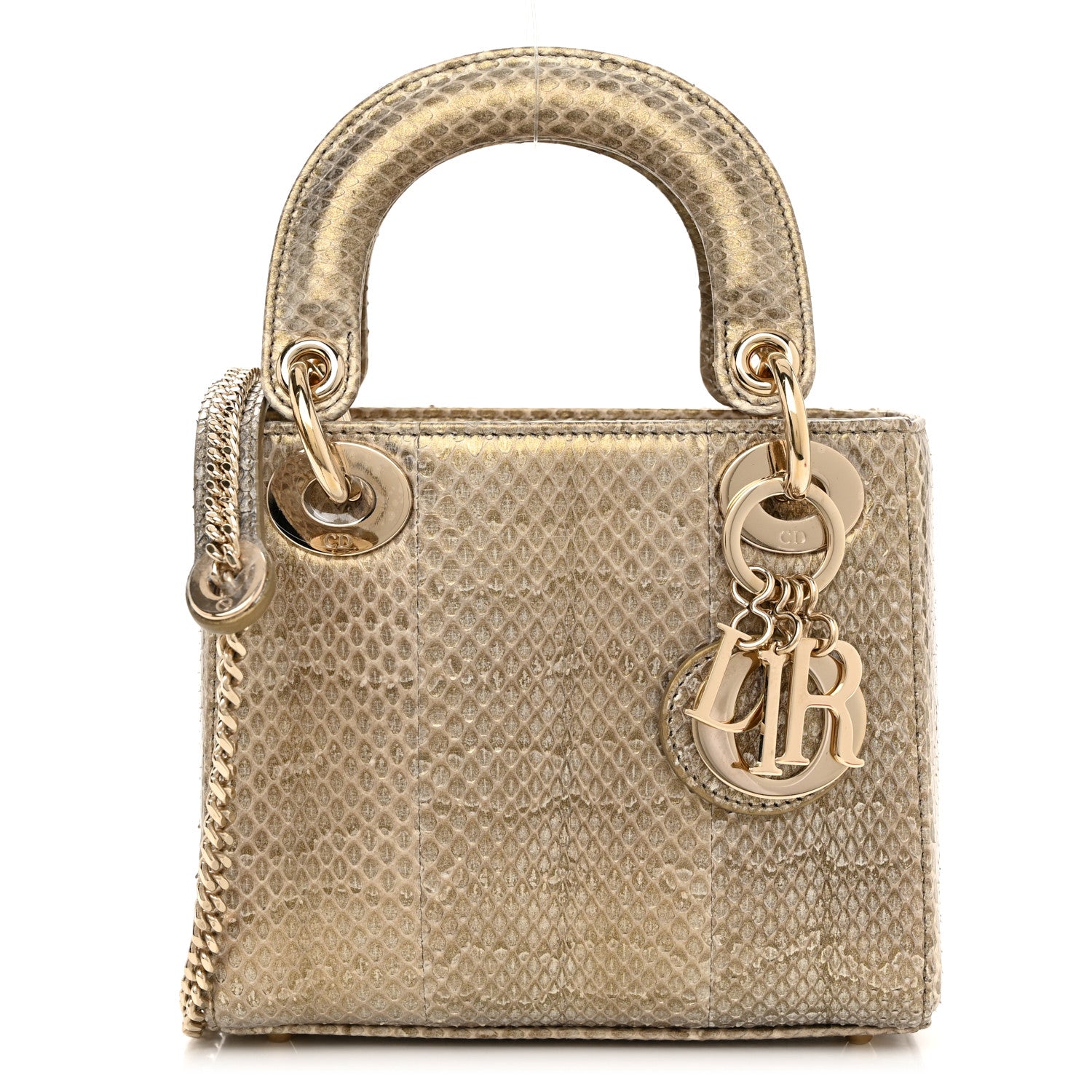 Christian Dior Metallic Snakeskin Mini Lady Dior Light Gold Multi