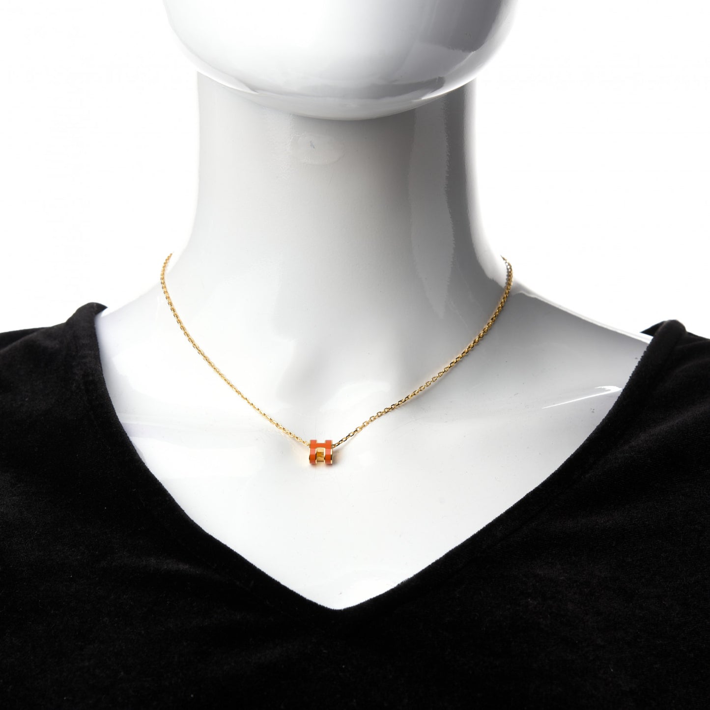 Lacquered Gold Mini Pop H Pendant Necklace Orange